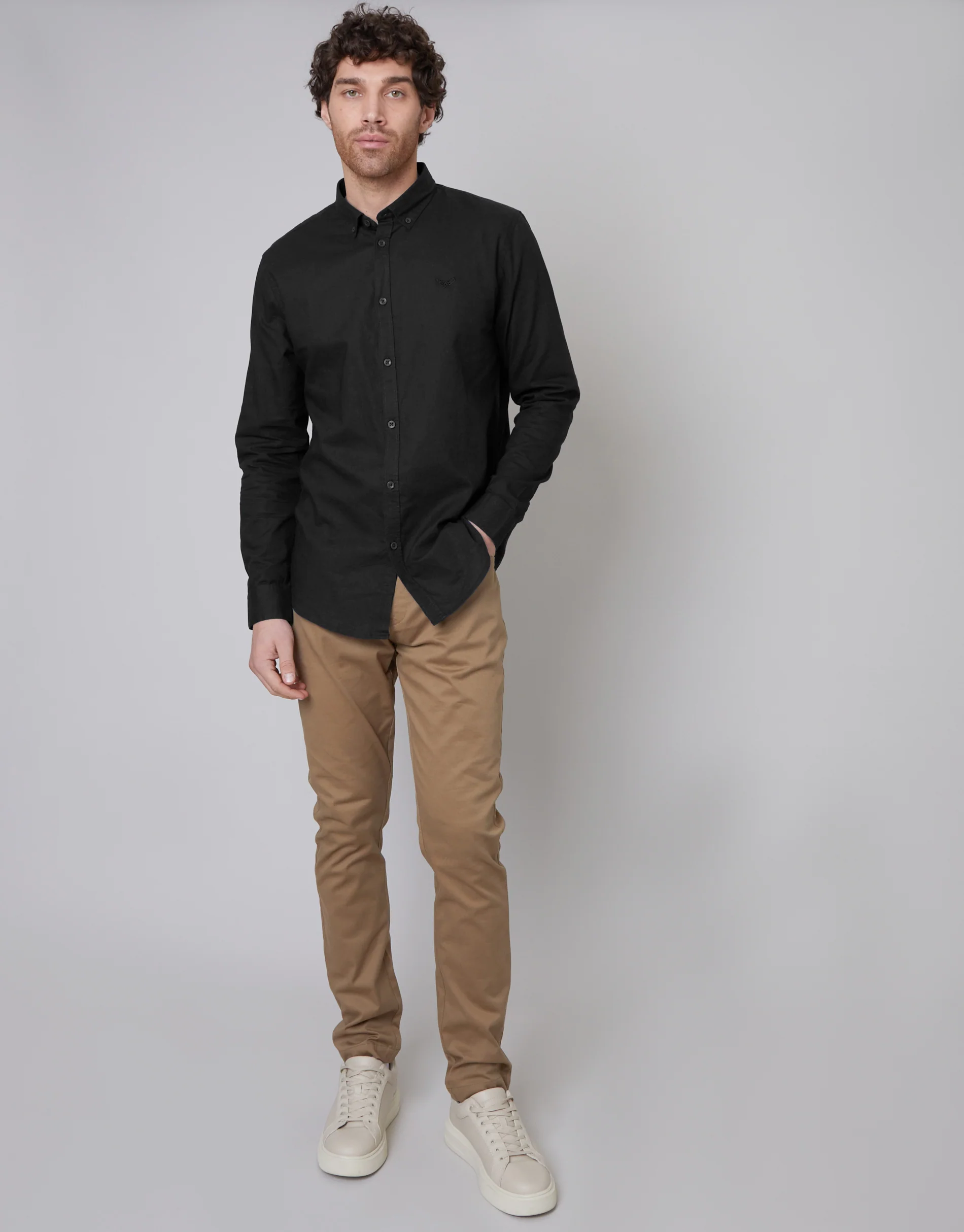 Long Sleeve Linen Blend Shirt in Black - Image 3