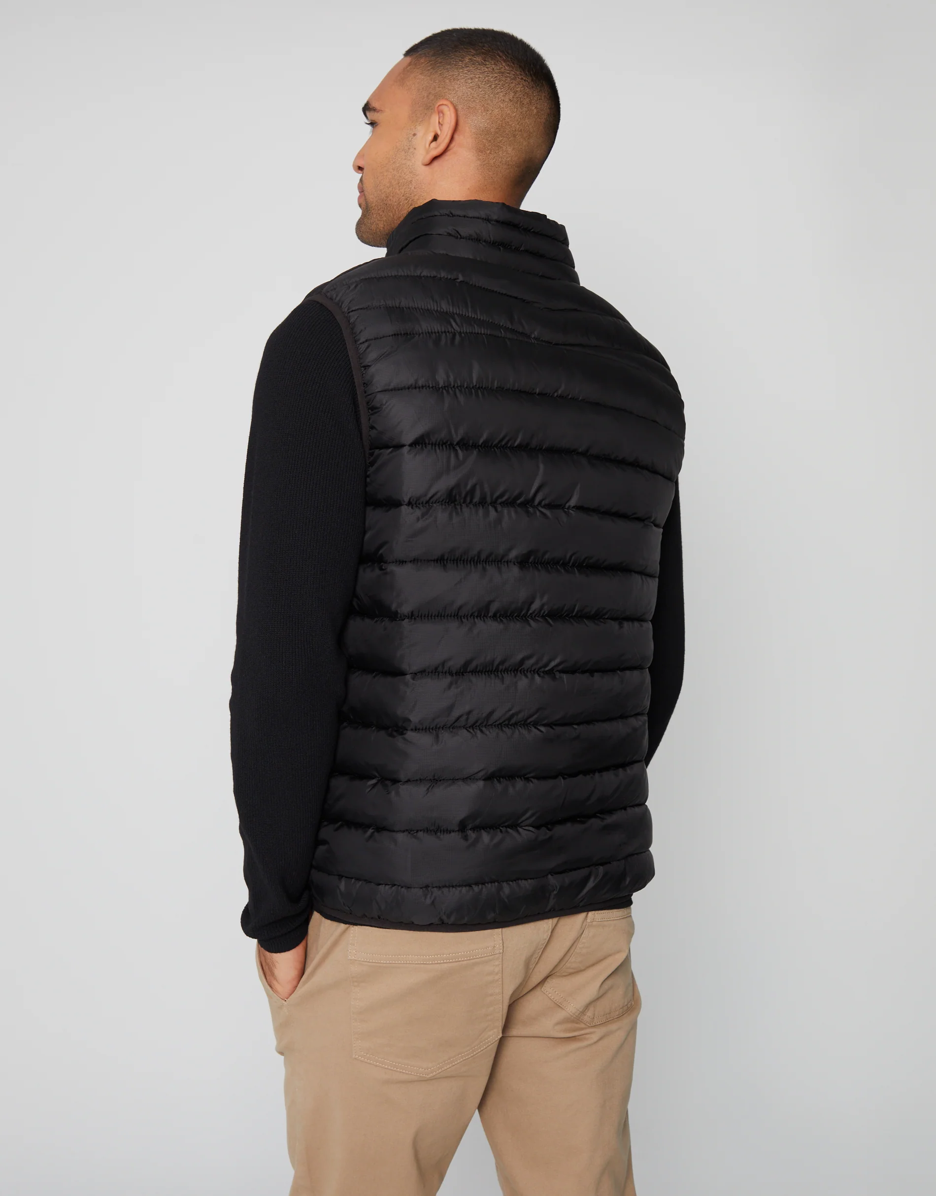 Matte Finish Padded Funnel Neck Gilet in Black - Image 2