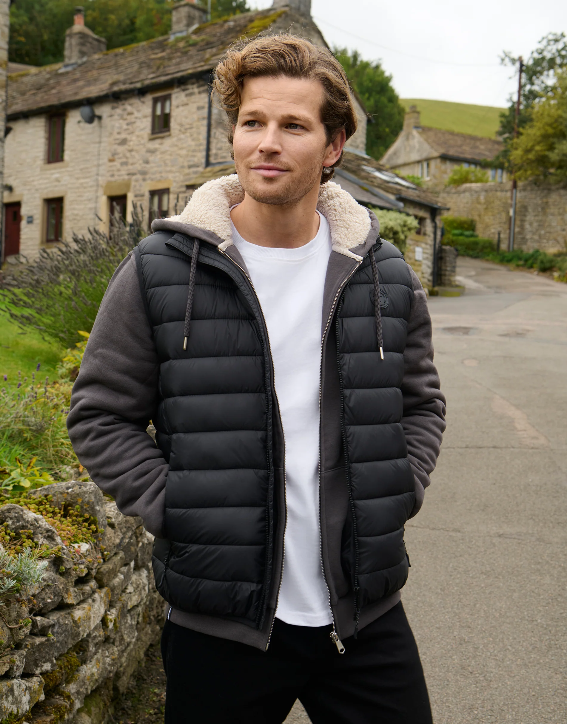 Matte Finish Padded Funnel Neck Gilet in Black - Image 5