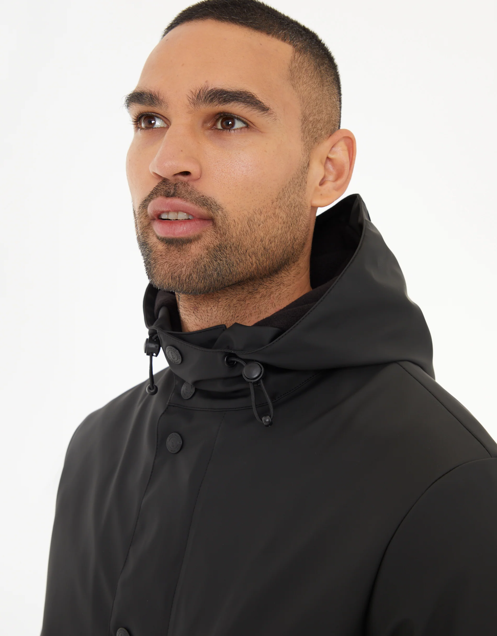 Microfleece Lined Longline Hooded Raincoat in Black - Image 4