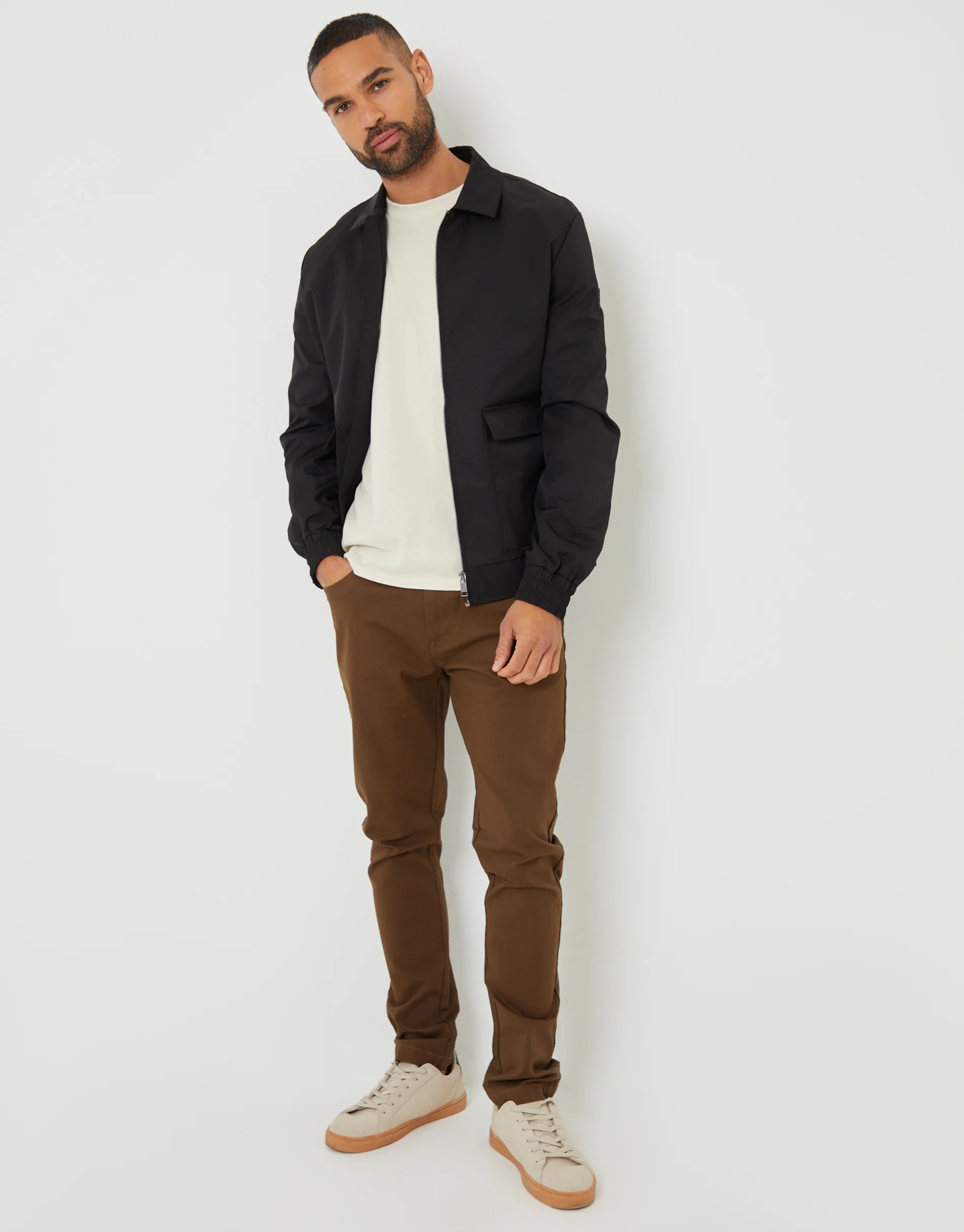 Patch Pocket Collared Zip-Through Jacket in Black - Image 3