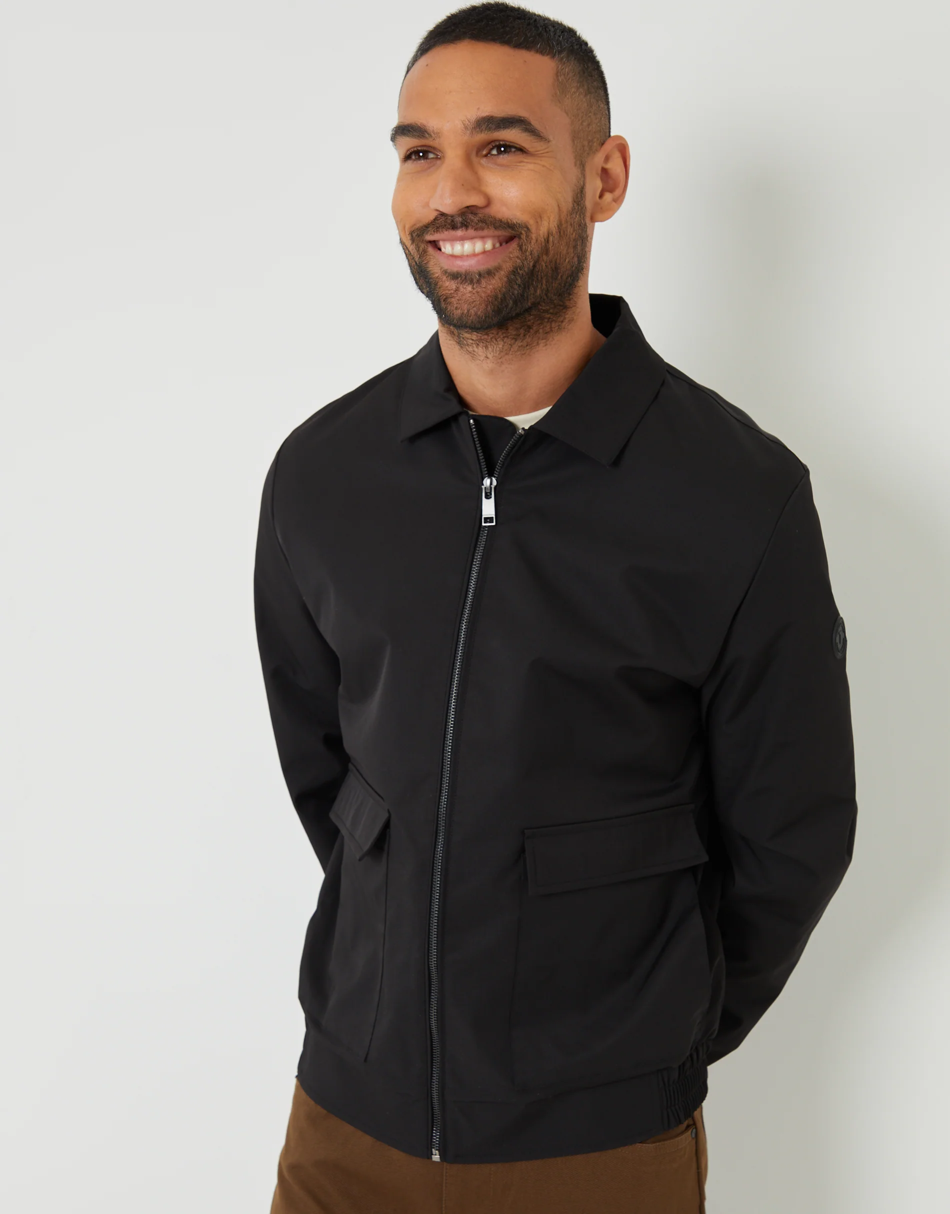 Patch Pocket Collared Zip-Through Jacket in Black - Image 5