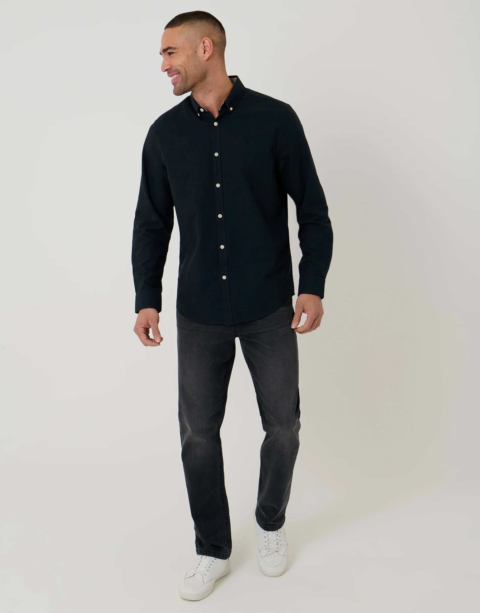 Cotton Long Sleeve Shirt in Black - Image 3
