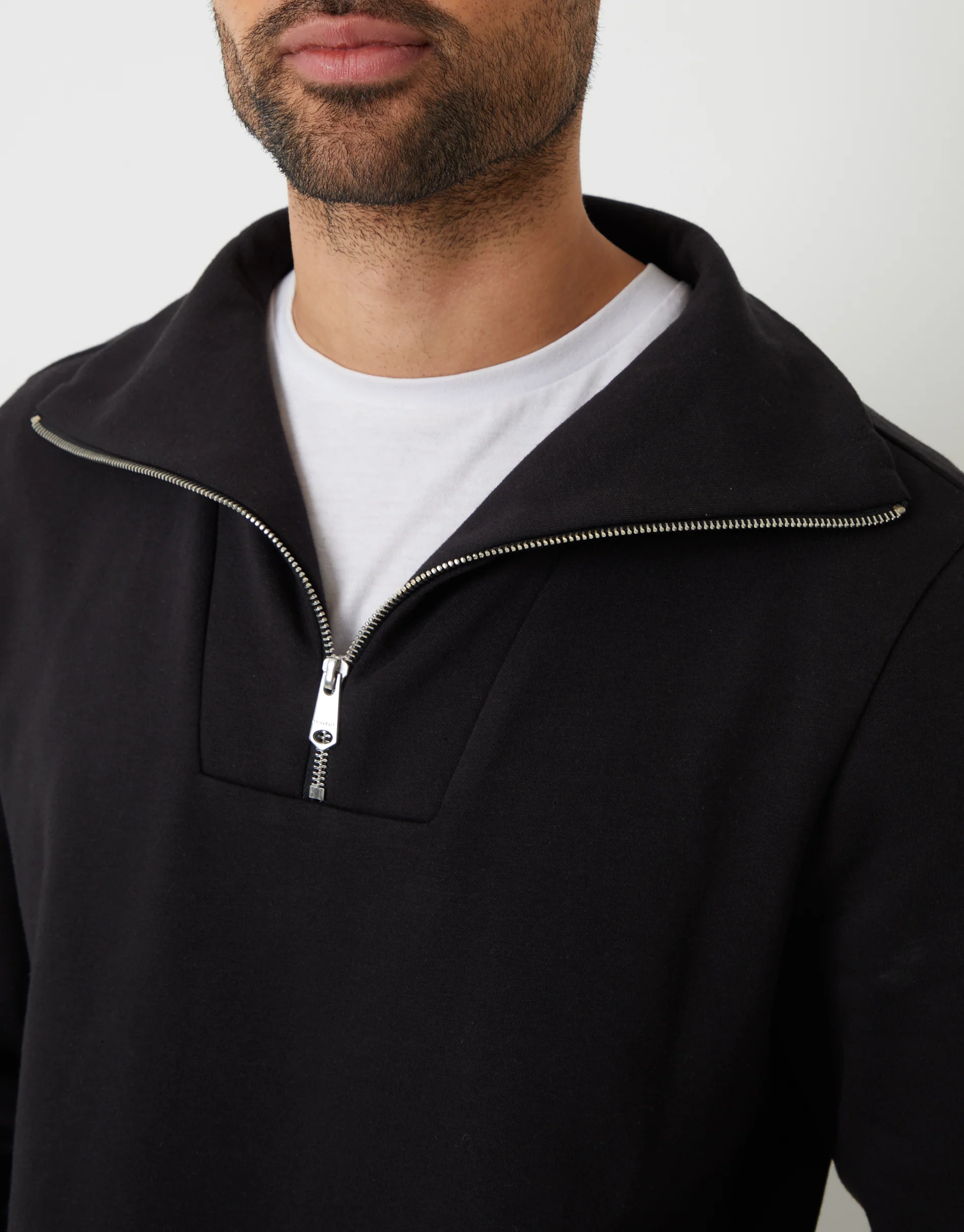 Quarter Zip Funnel Neck Sweatshirt in Black - Image 4