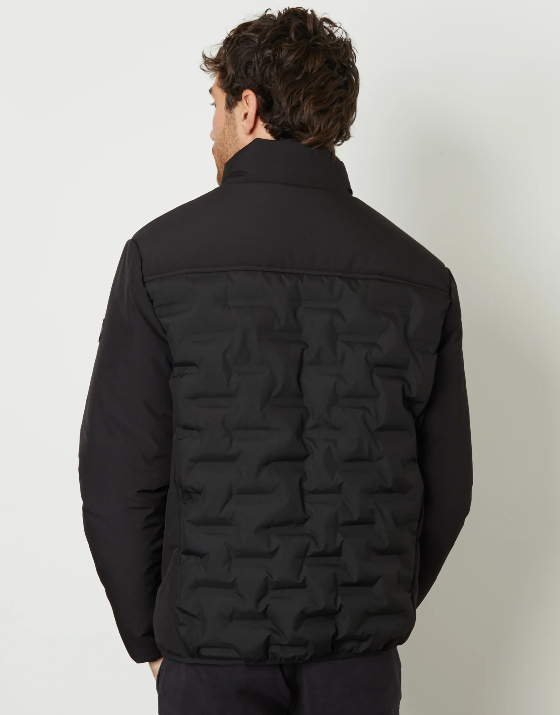 Quilted Panel Funnel Neck Jacket in Black - Image 2