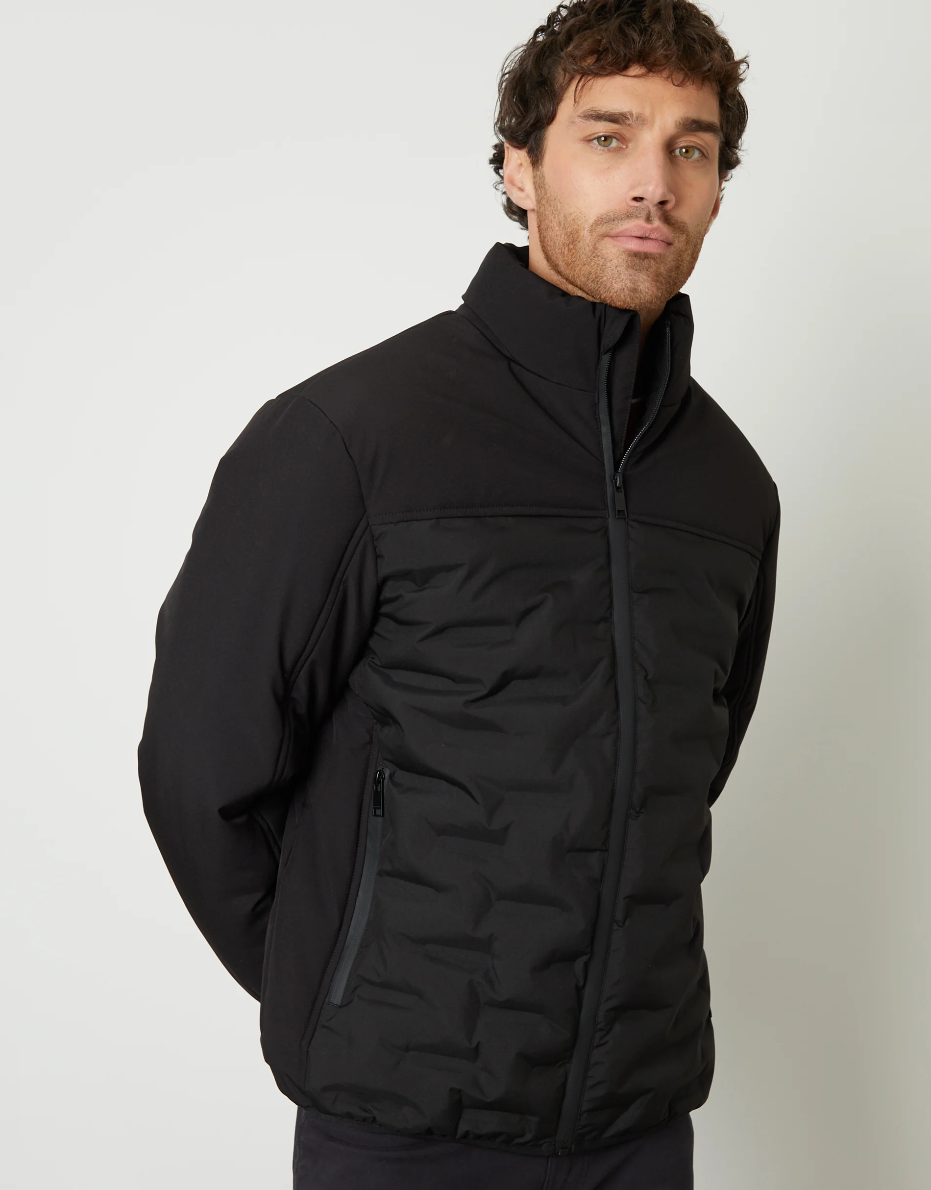 Quilted Panel Funnel Neck Jacket in Black - Image 5