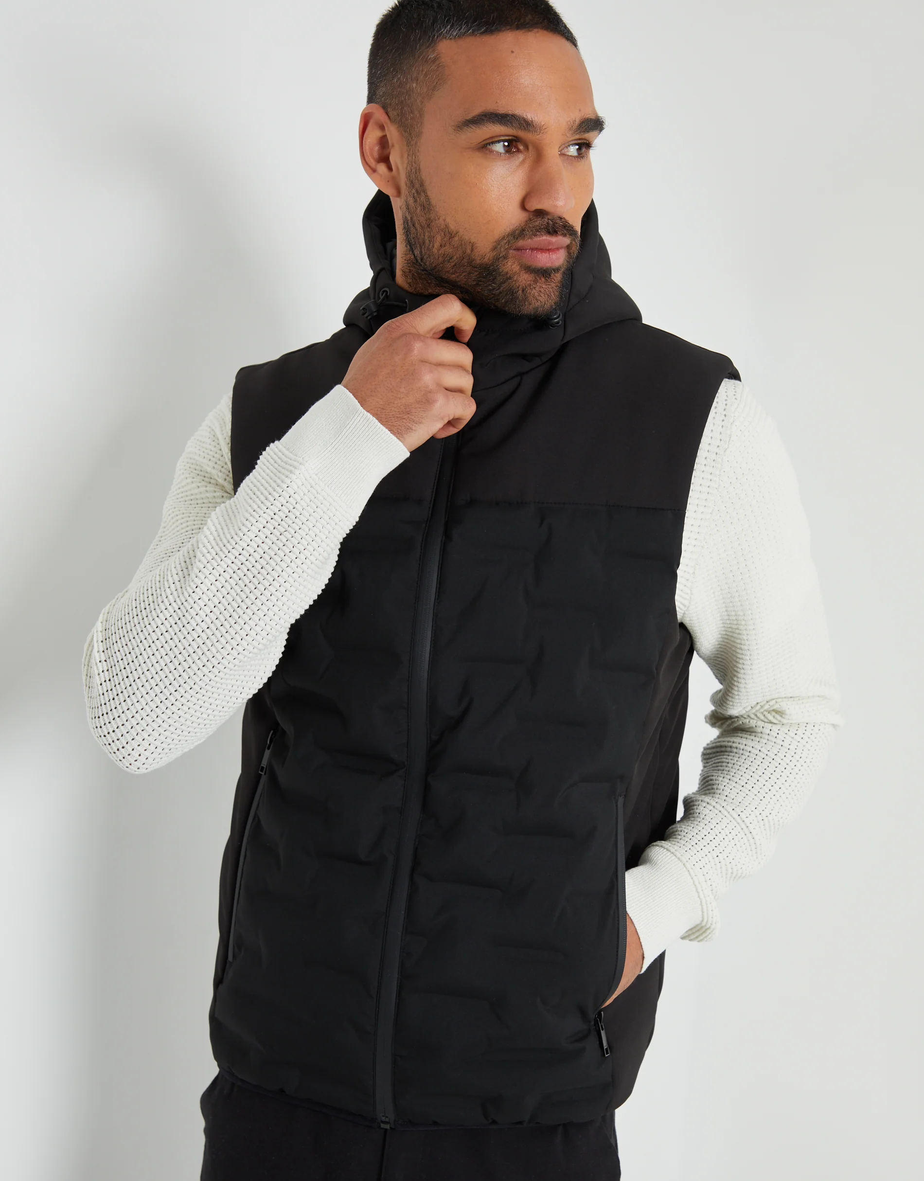 Quilted Panel Hooded Gilet in Black - Image 5