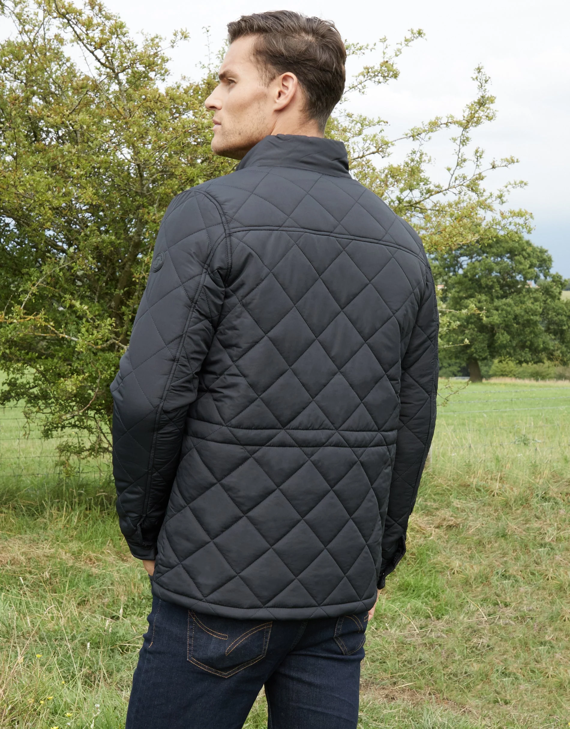 Showerproof Diamond Quilted Jacket in Black - Image 2