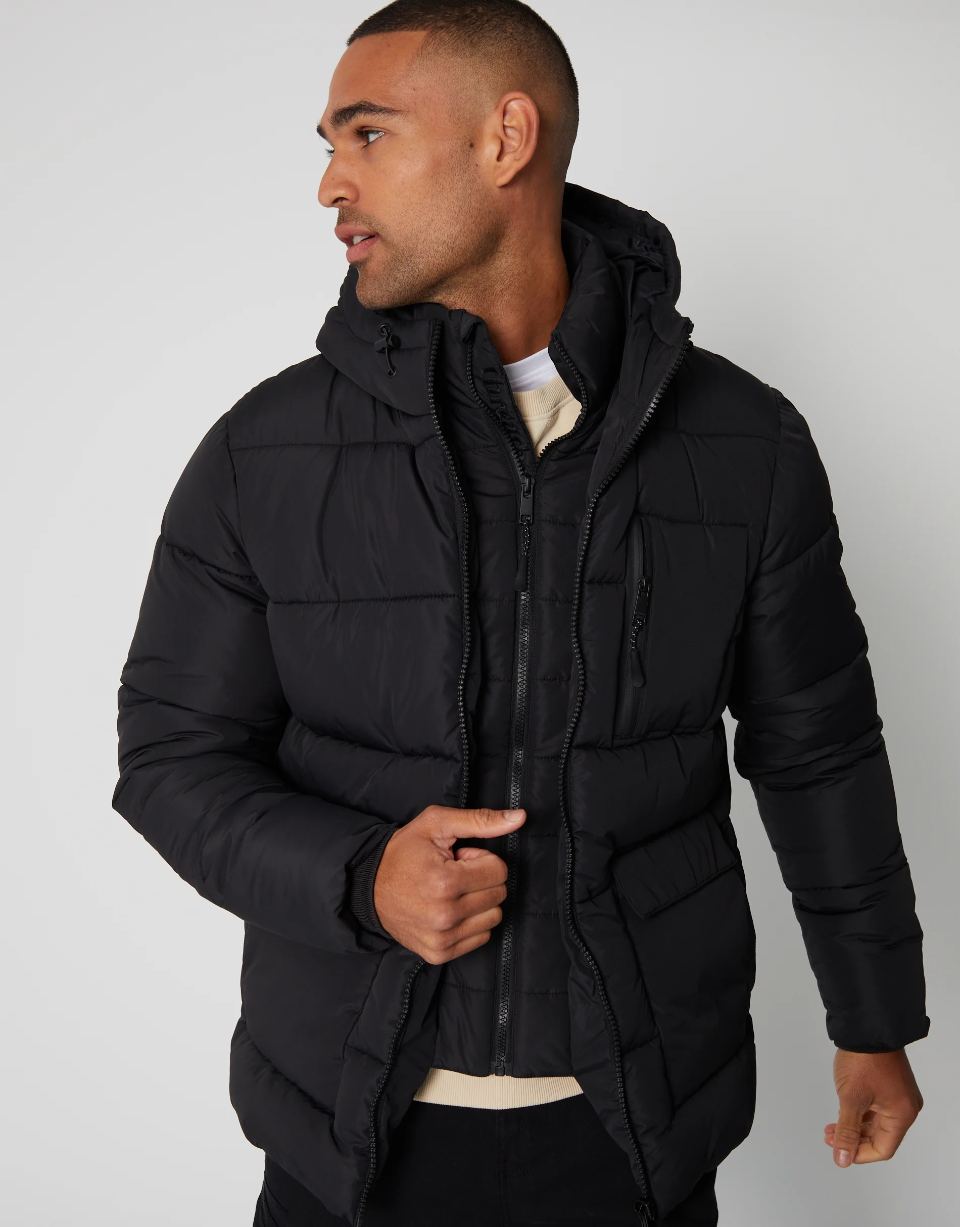 Showerproof Double Layer Puffer Jacket in Black
