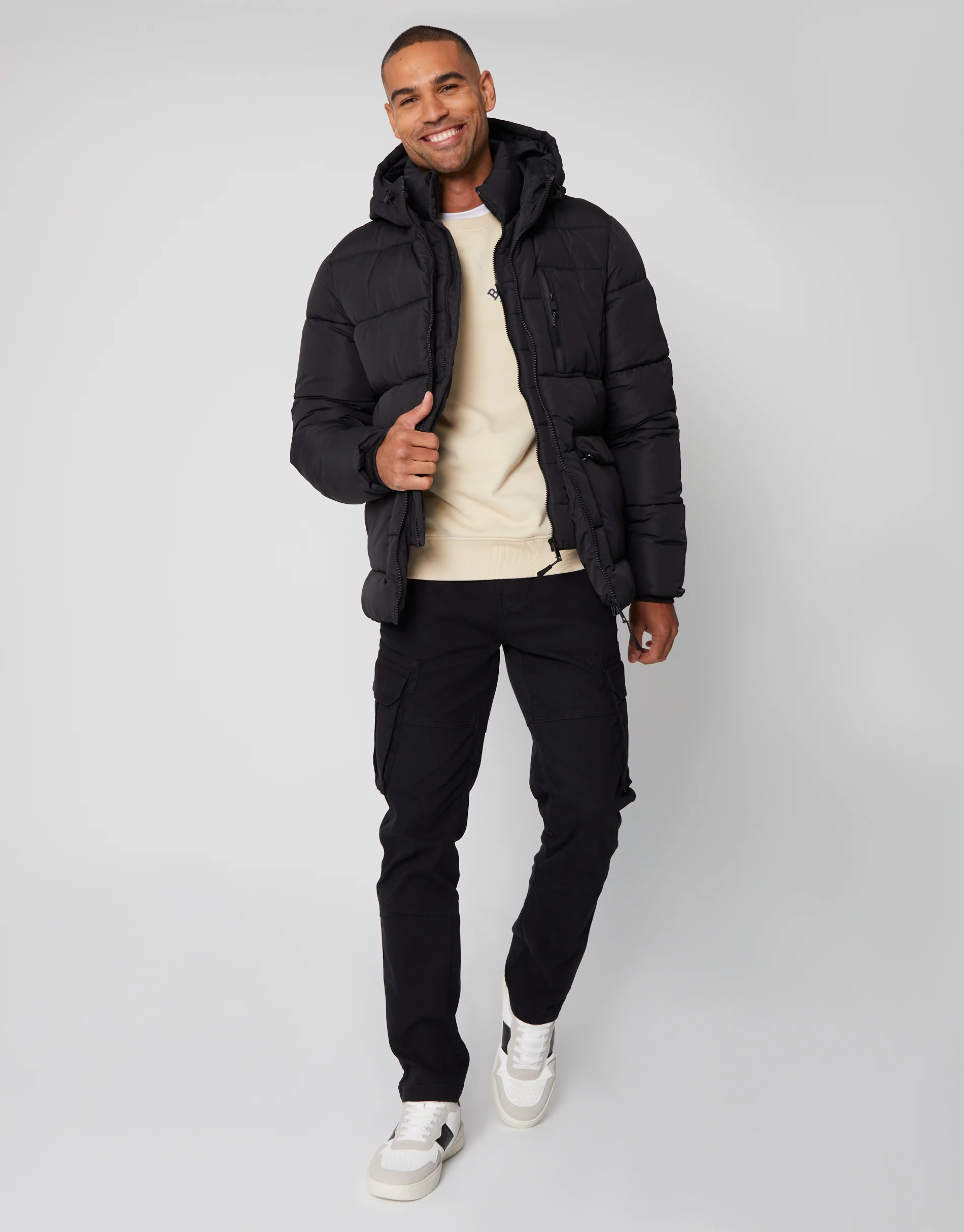 Showerproof Double Layer Puffer Jacket in Black - Image 3