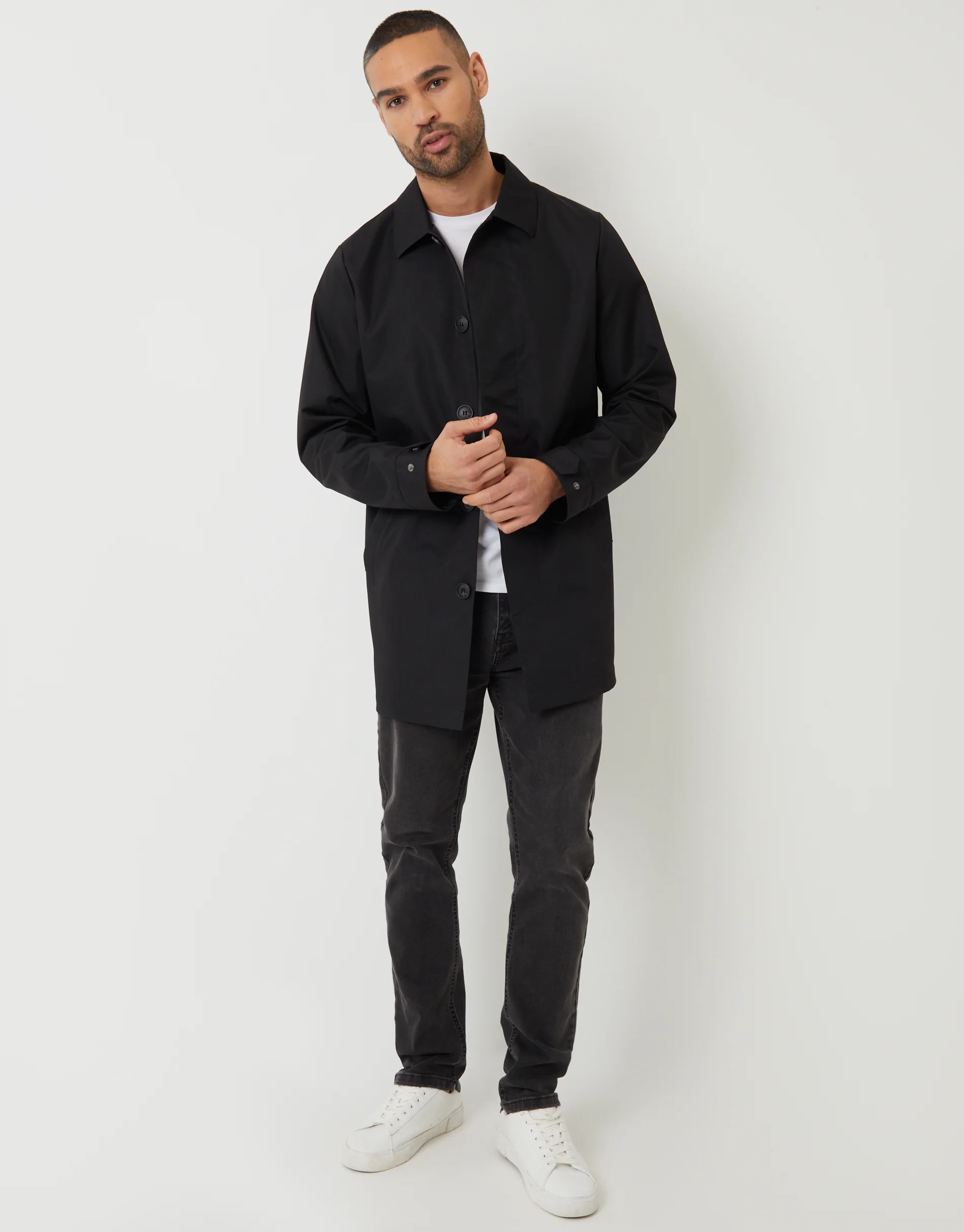 Showerproof Longline Mac in Black - Image 3