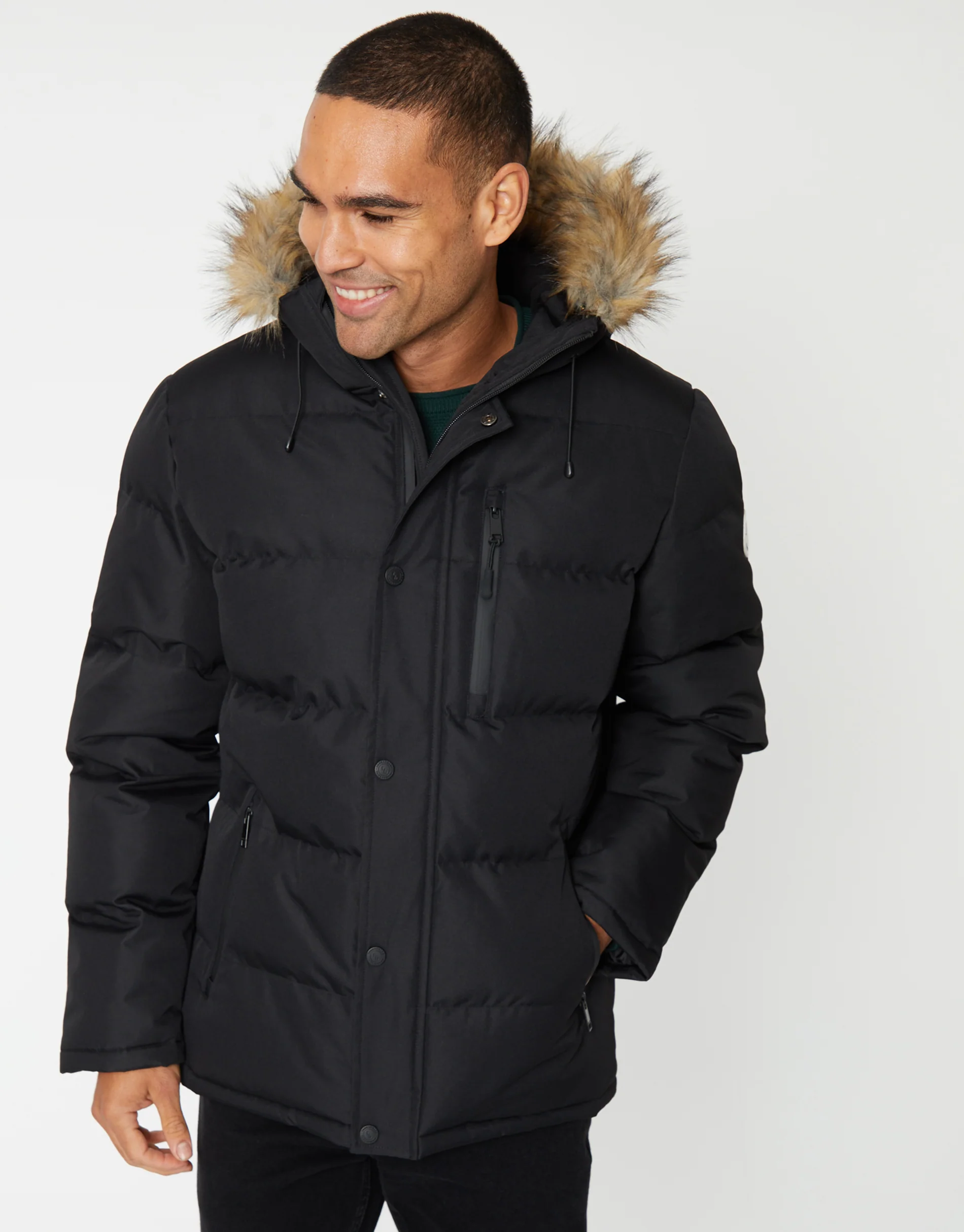 Showerproof Padded Parka Jacket in Black