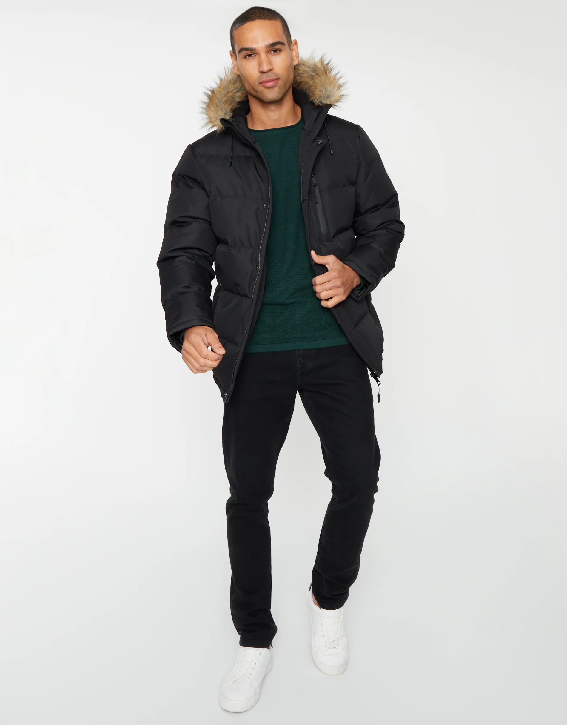 Showerproof Padded Parka Jacket in Black - Image 3