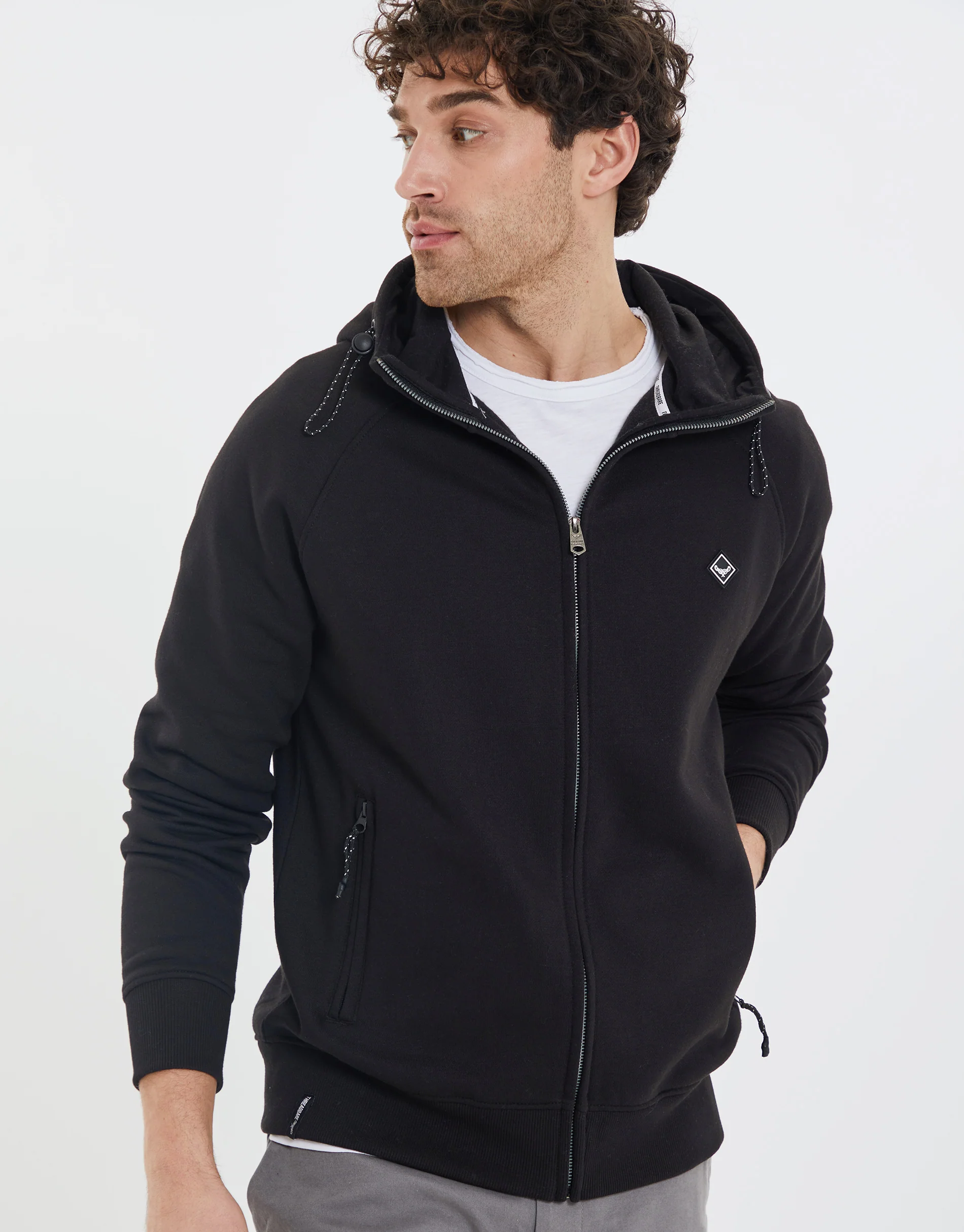 Snood Zip Up Hoodie in Black - Image 4