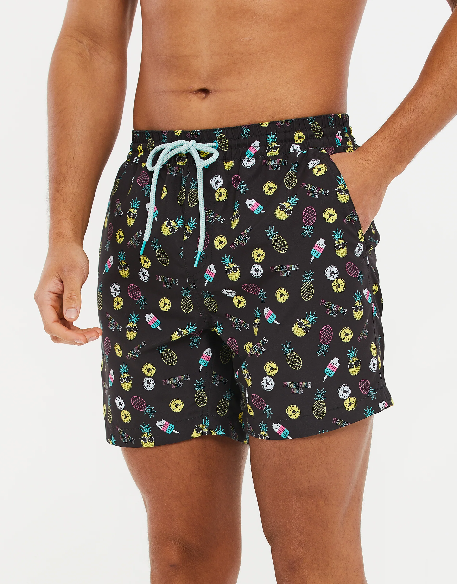 Summer Print Swim Shorts in Black