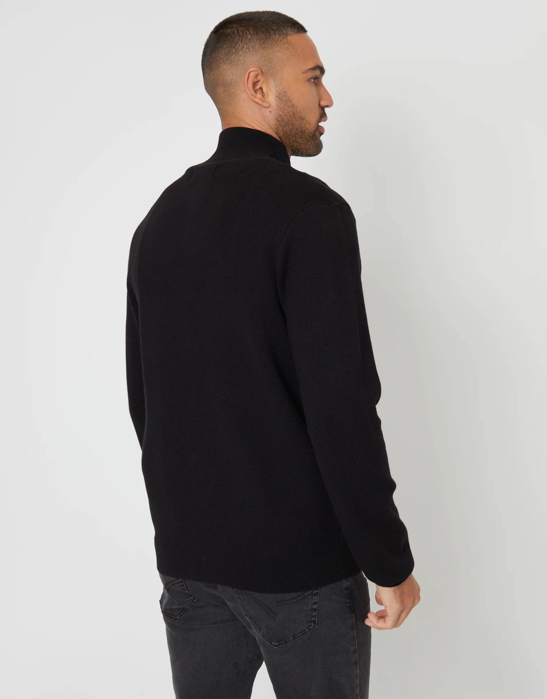 Zip-Through Funnel Neck Knitted Cardigan in Black - Image 2