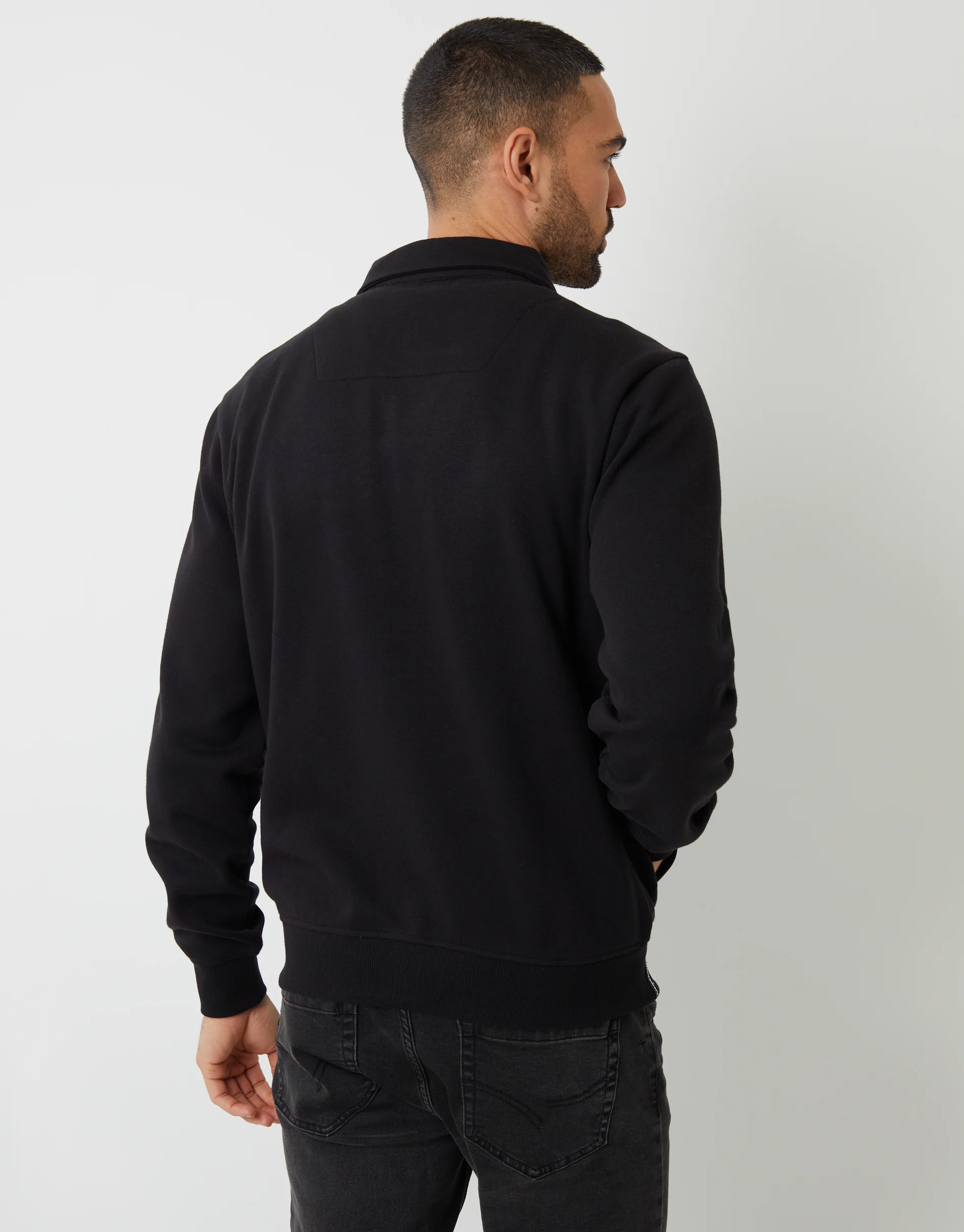 Zip Up Collared Sweatshirt in Black - Image 2