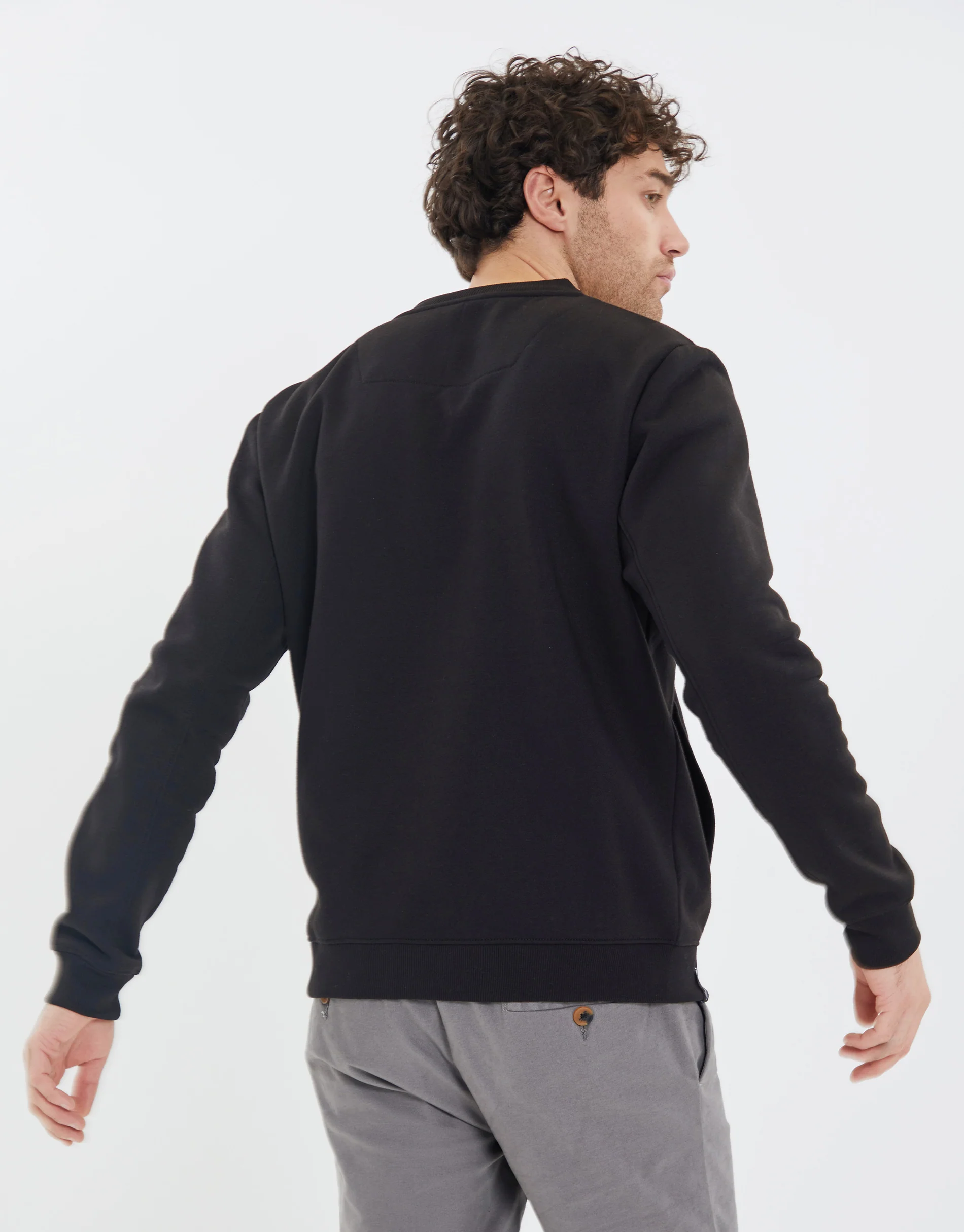Zip Up Fleece Varsity Jacket in Black - Image 2