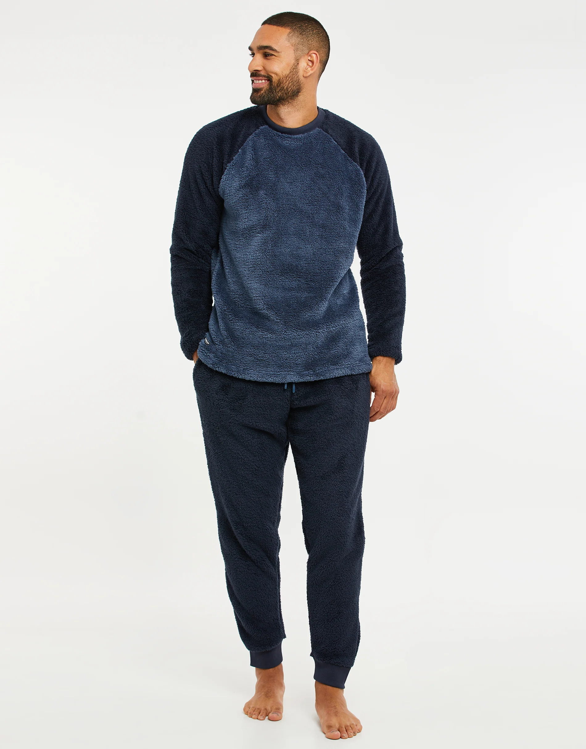 Borg Raglan Sweatshirt Lounge Set in Blue