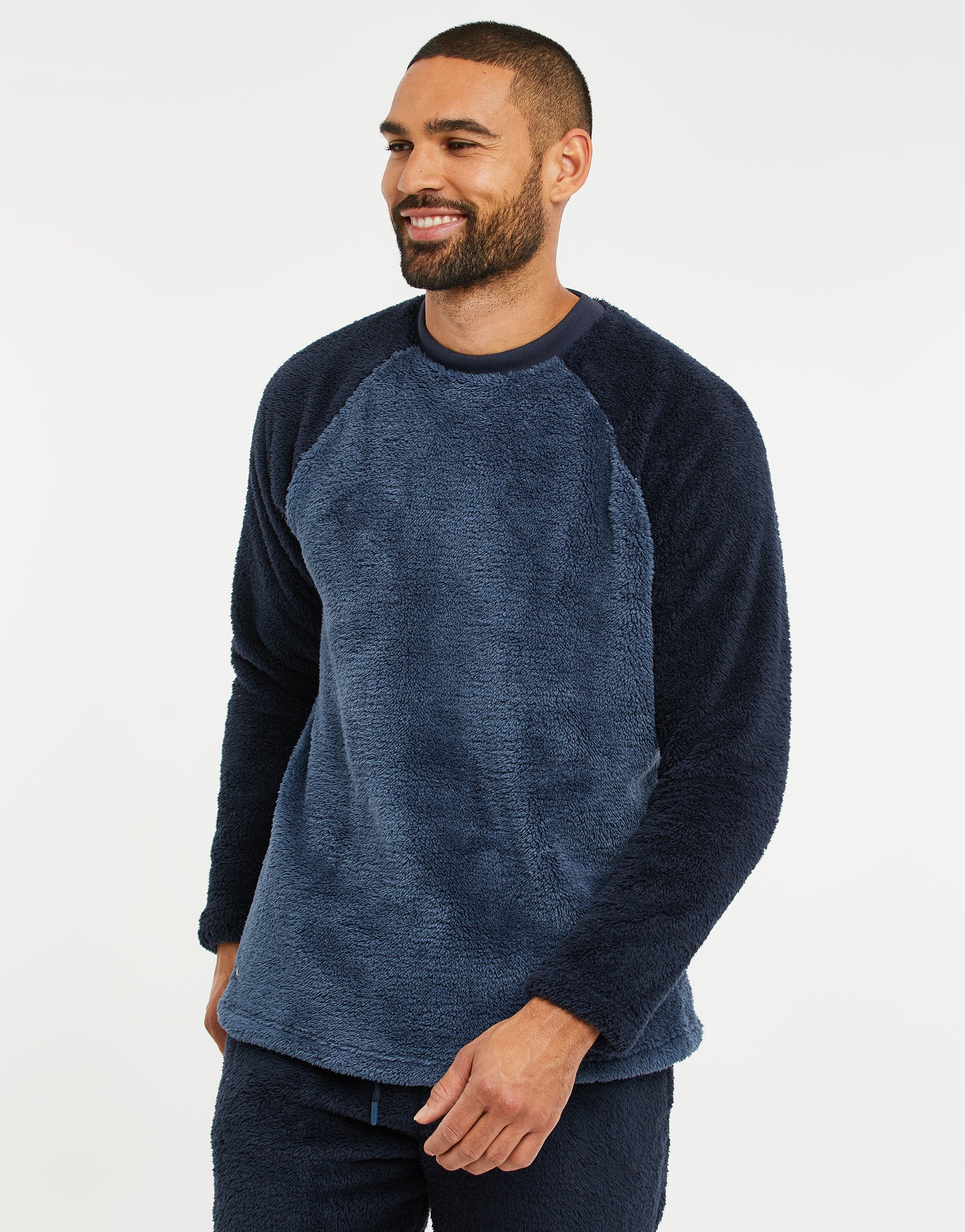 Borg Raglan Sweatshirt Lounge Set in Blue - Image 3