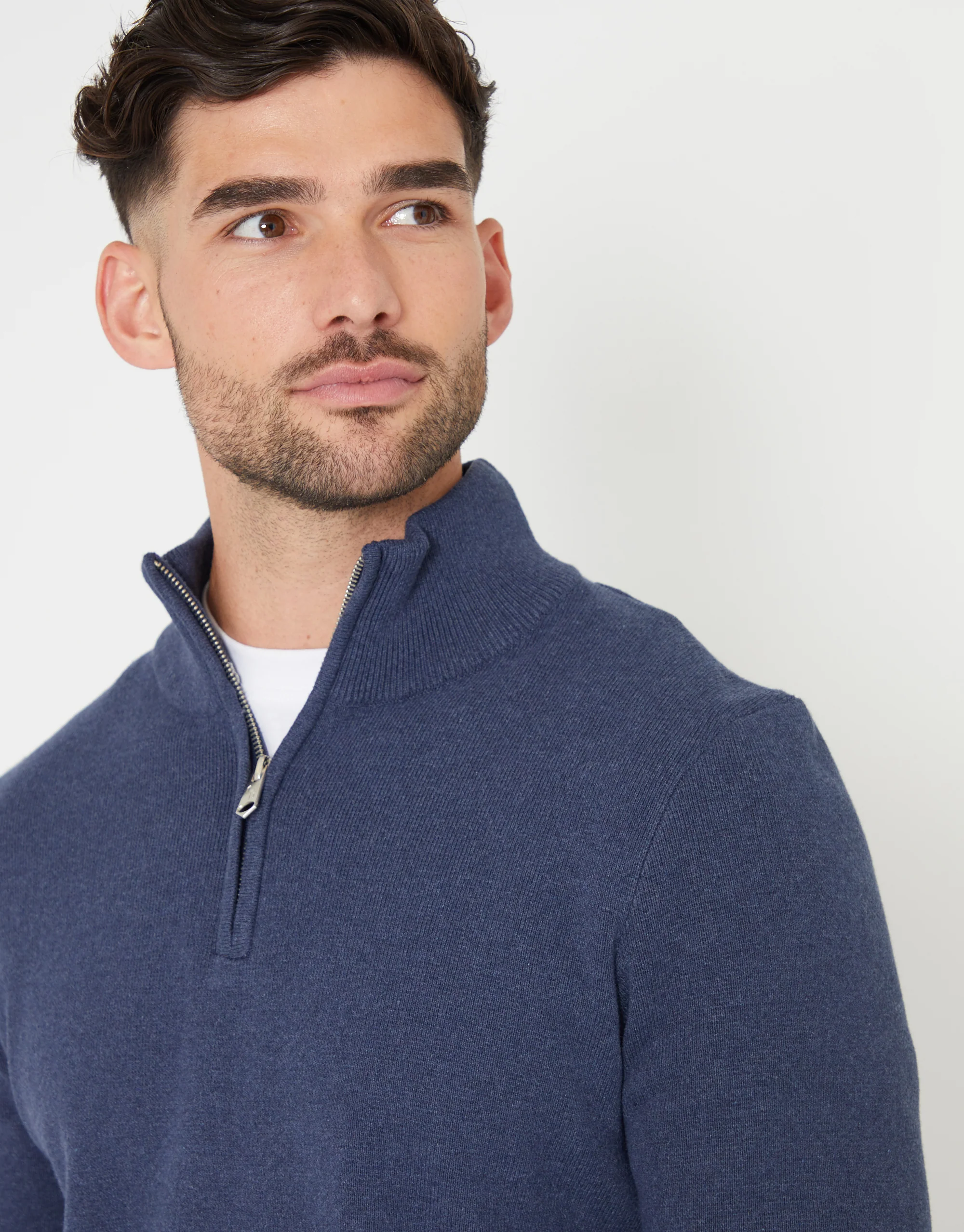 Knitted Quarter Zip Jumper in Blue - Image 4
