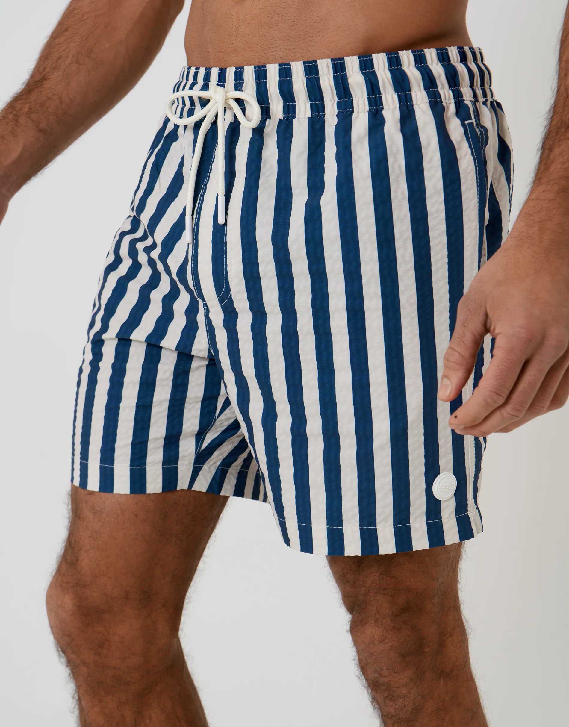 Seersucker Swim Shorts in Blue Stripe - Image 4
