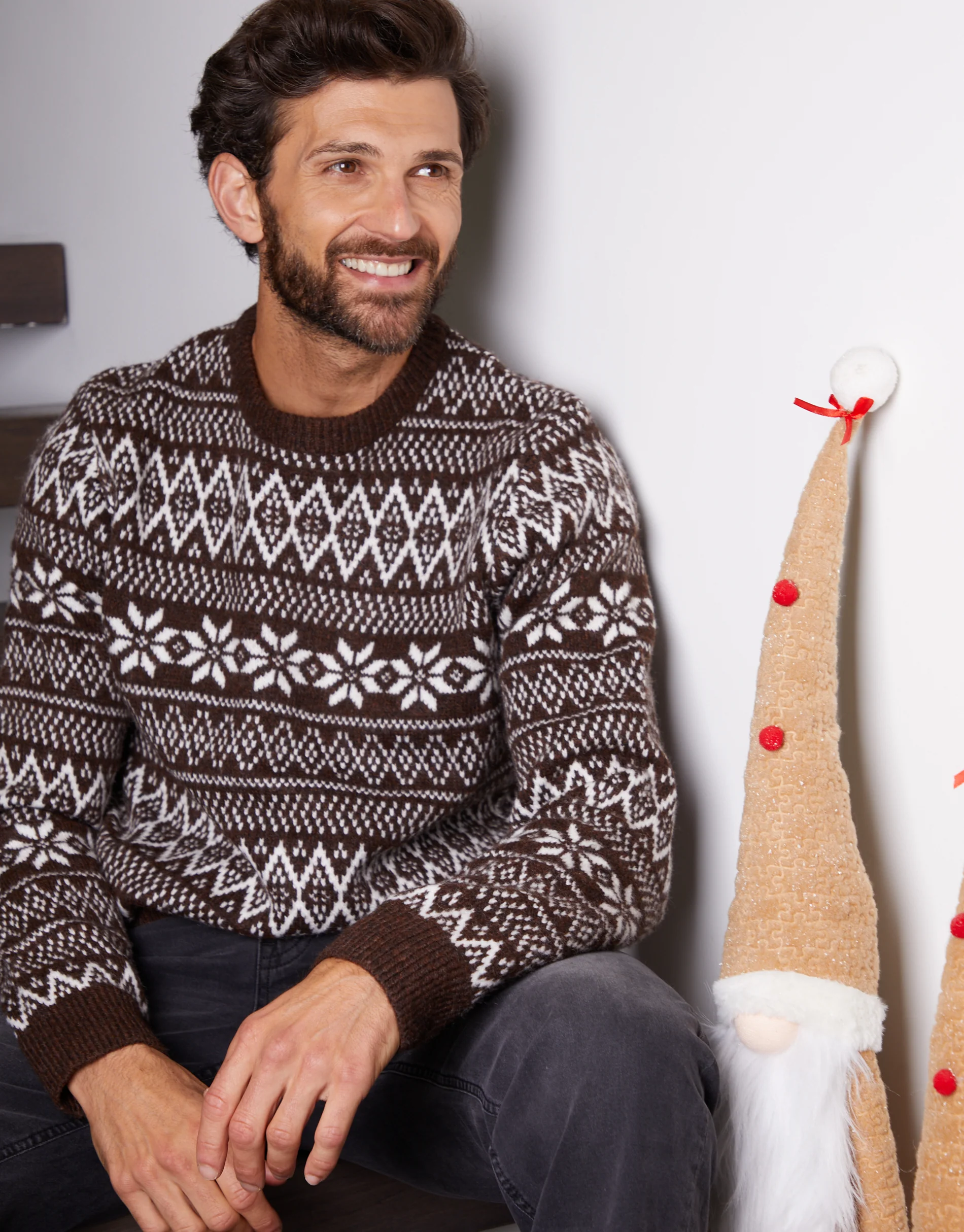 Christmas Fairisle Crew Neck Jumper in Brown