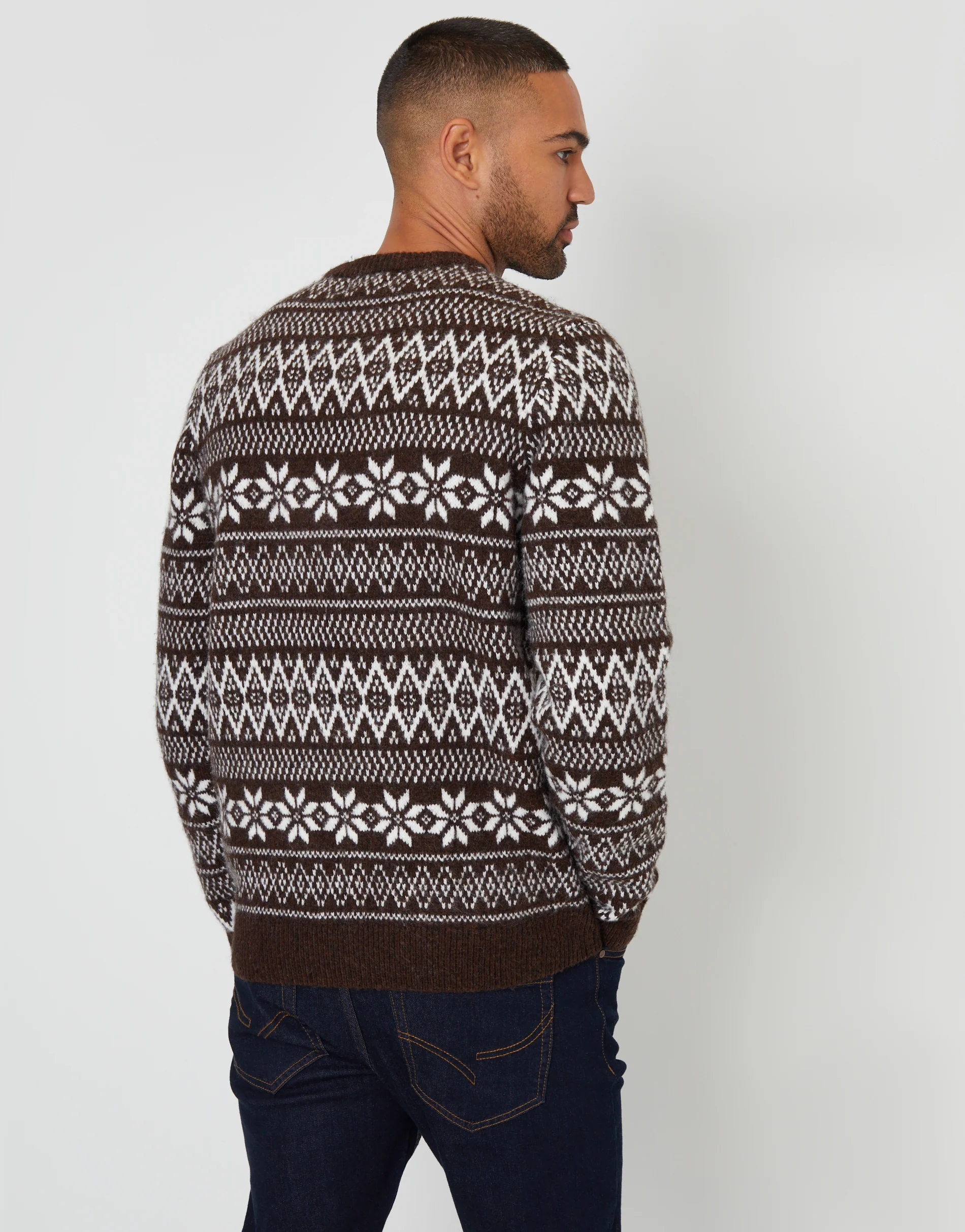Christmas Fairisle Crew Neck Jumper in Brown - Image 4