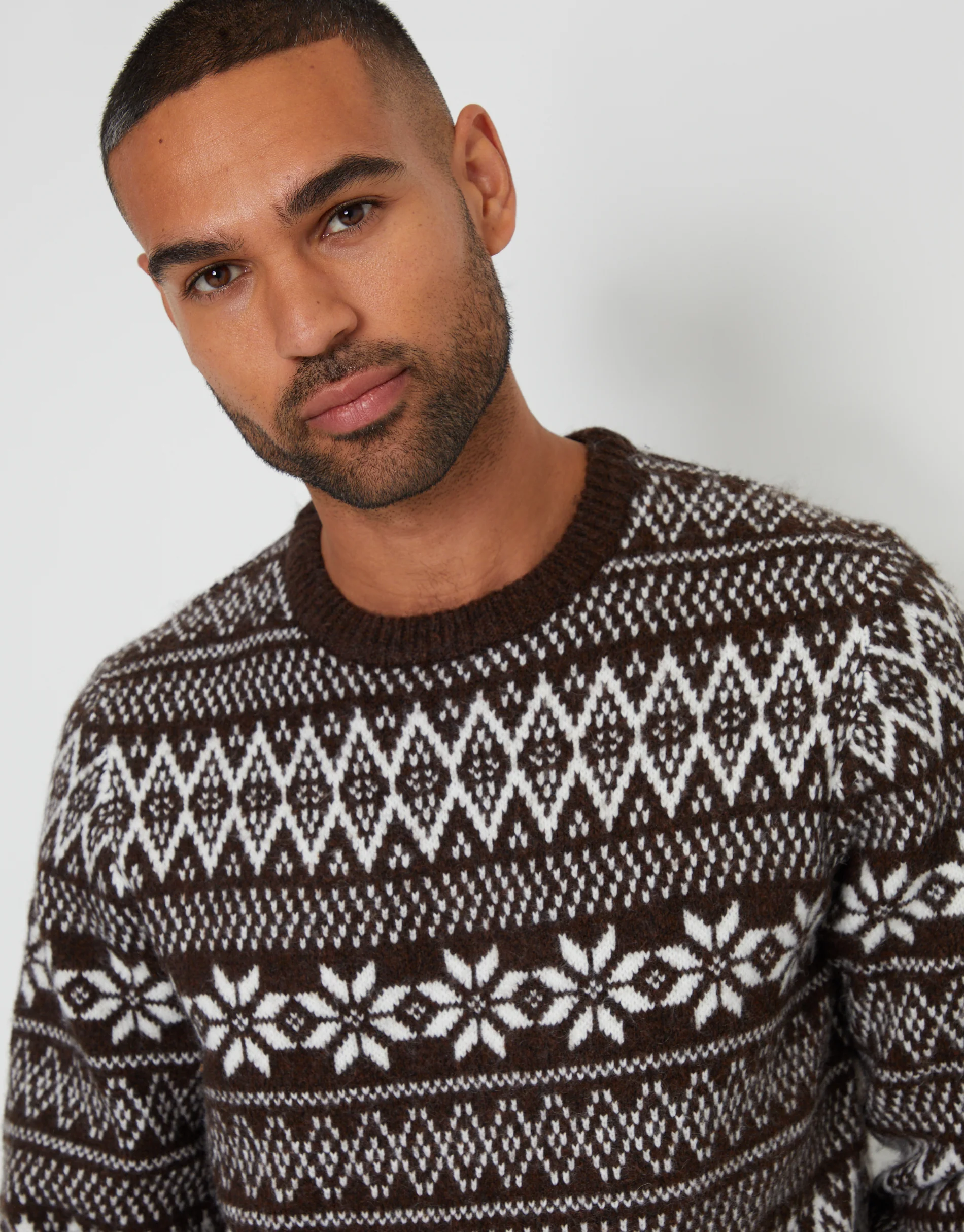 Christmas Fairisle Crew Neck Jumper in Brown - Image 5