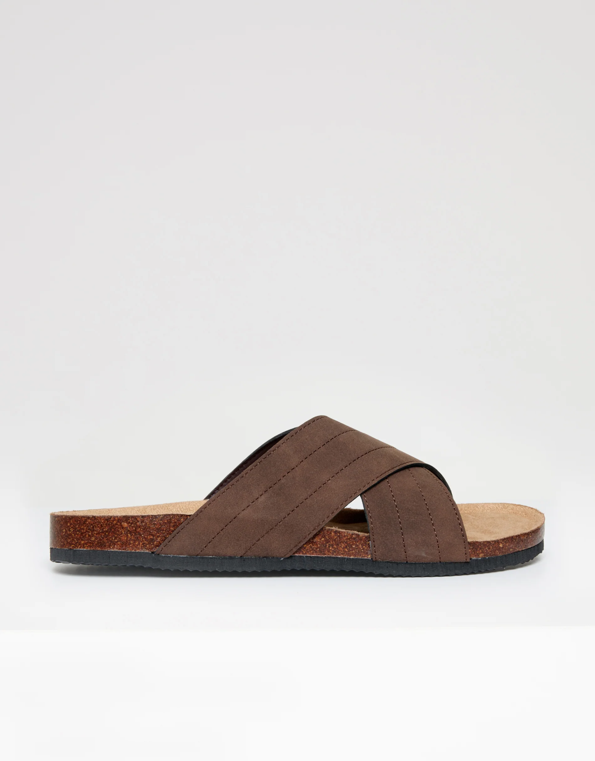 Faux Suede Cross Strap Sandals in Brown