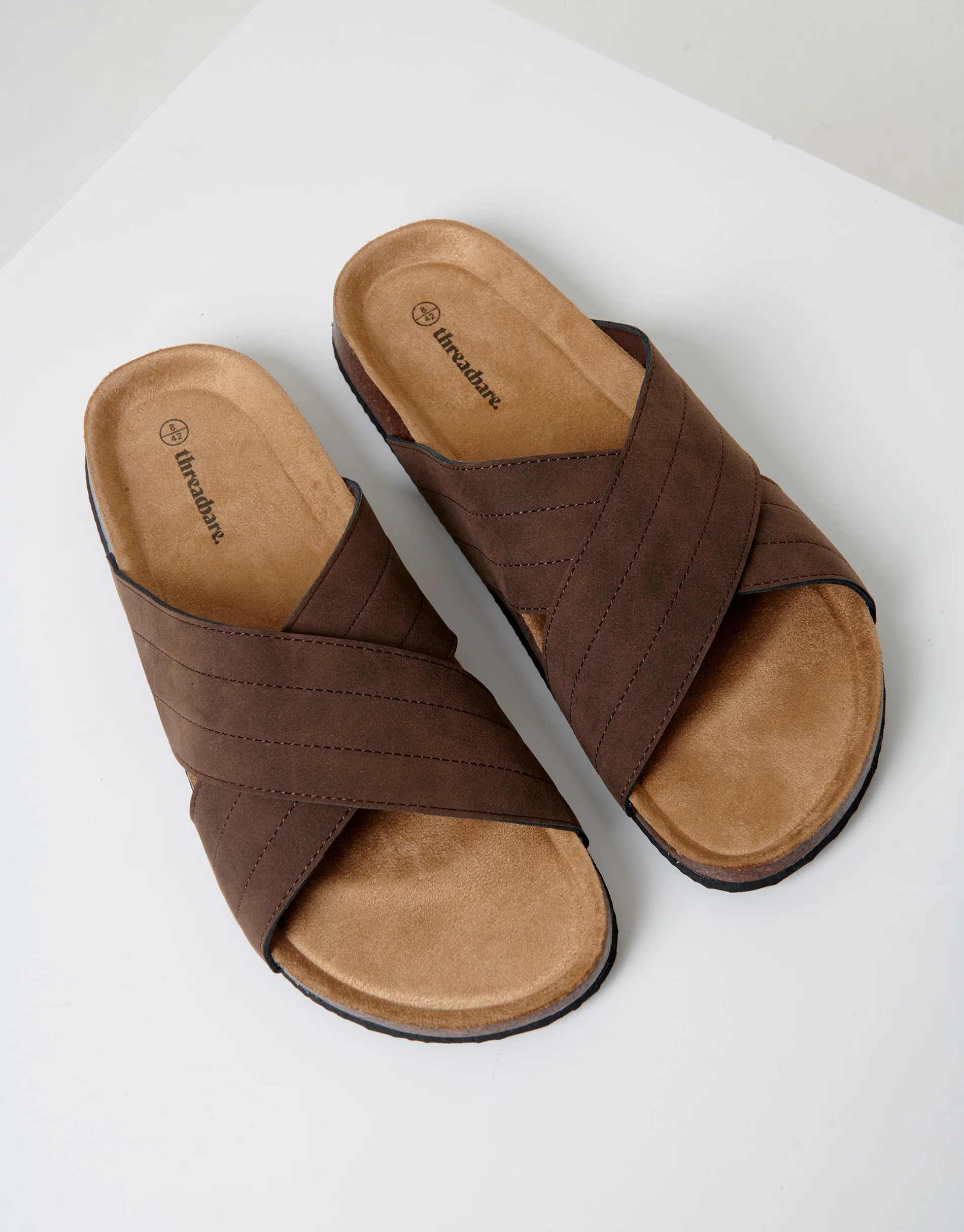Faux Suede Cross Strap Sandals in Brown - Image 2