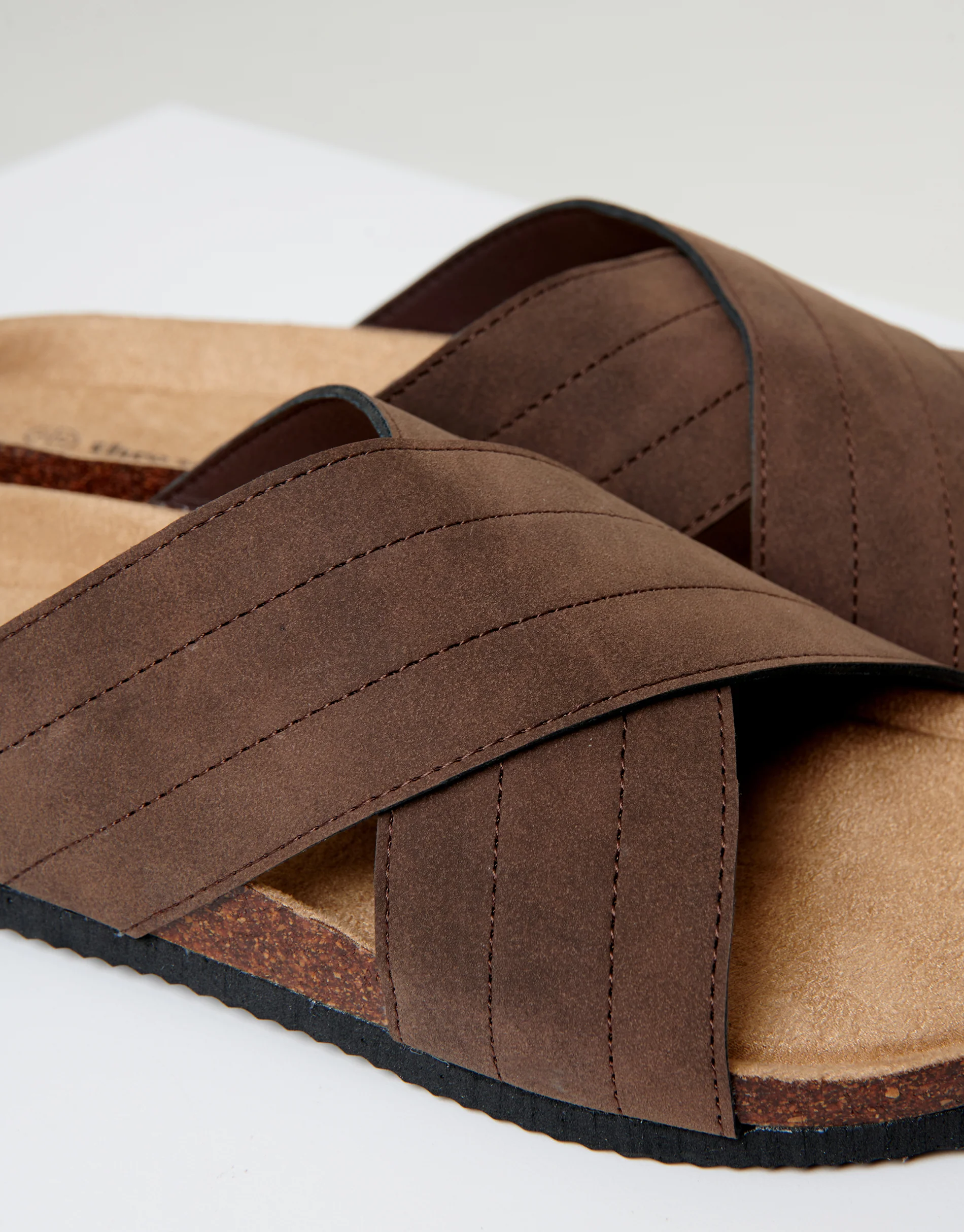 Faux Suede Cross Strap Sandals in Brown - Image 3