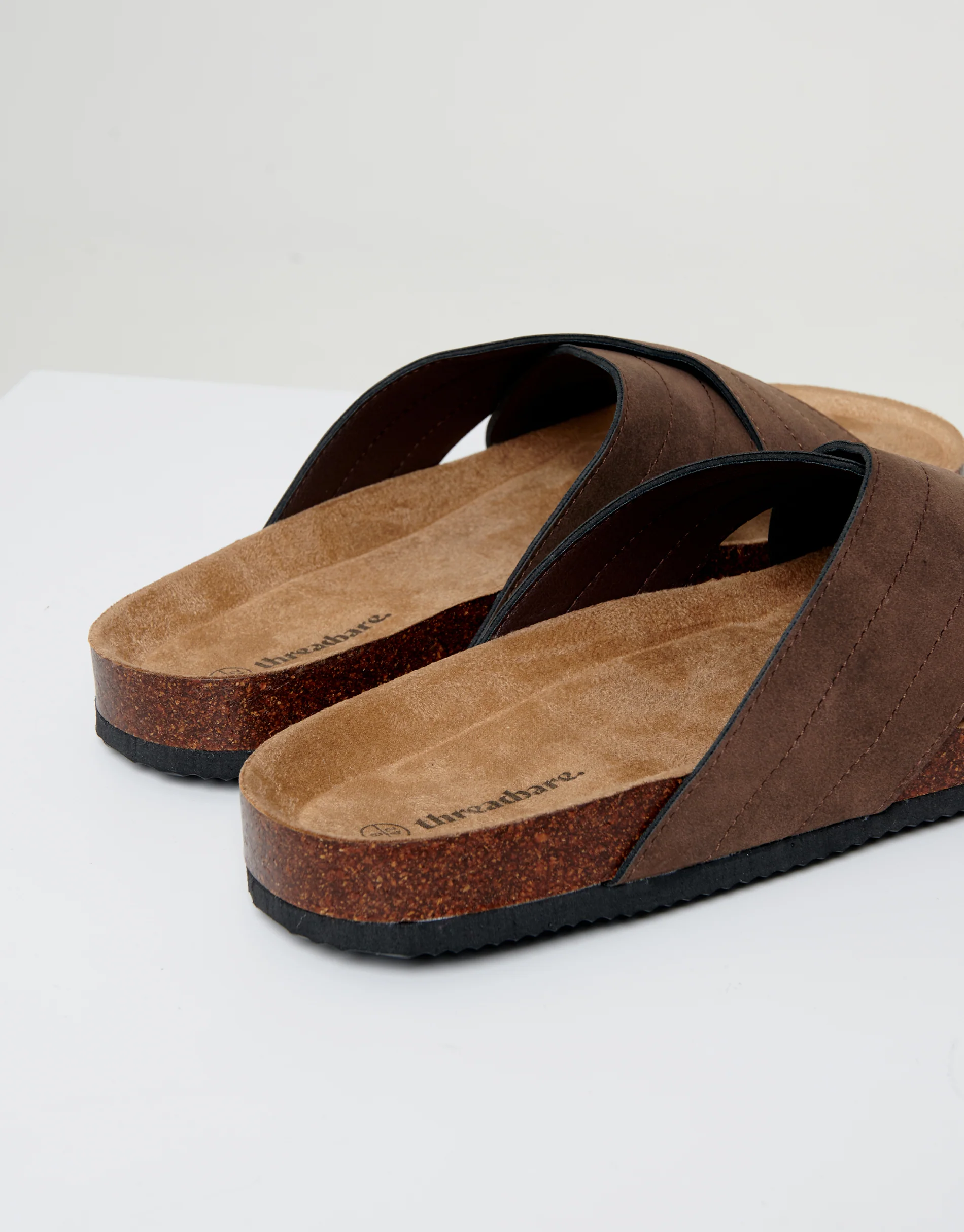 Faux Suede Cross Strap Sandals in Brown - Image 4