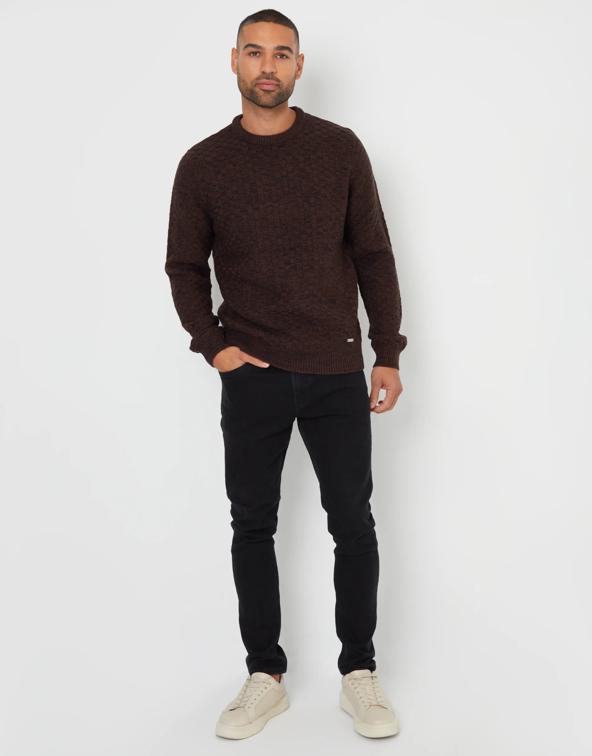 Knitted Crew Neck Jumper in Brown - Image 4
