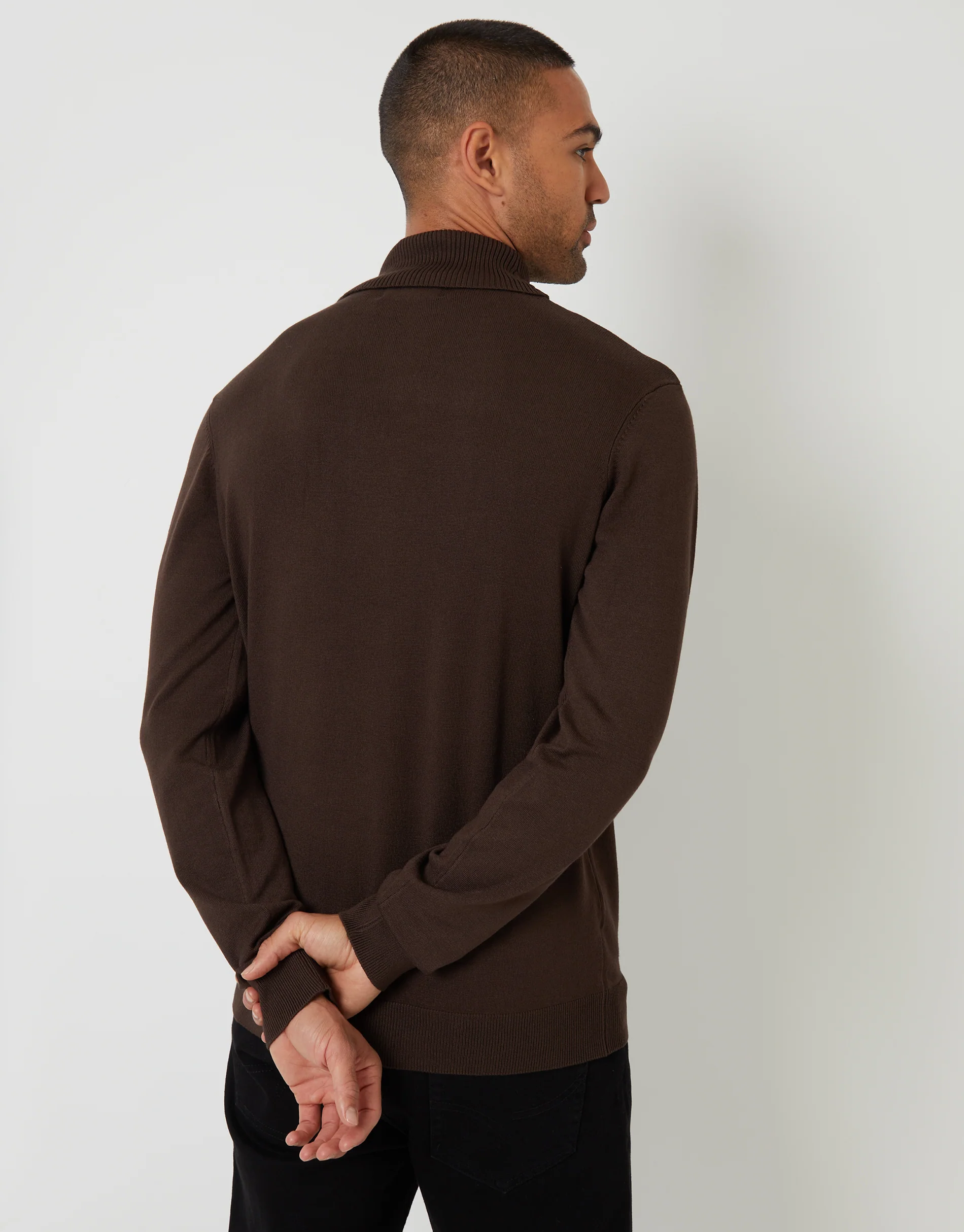 Knitted Roll Neck Jumper in Brown - Image 2