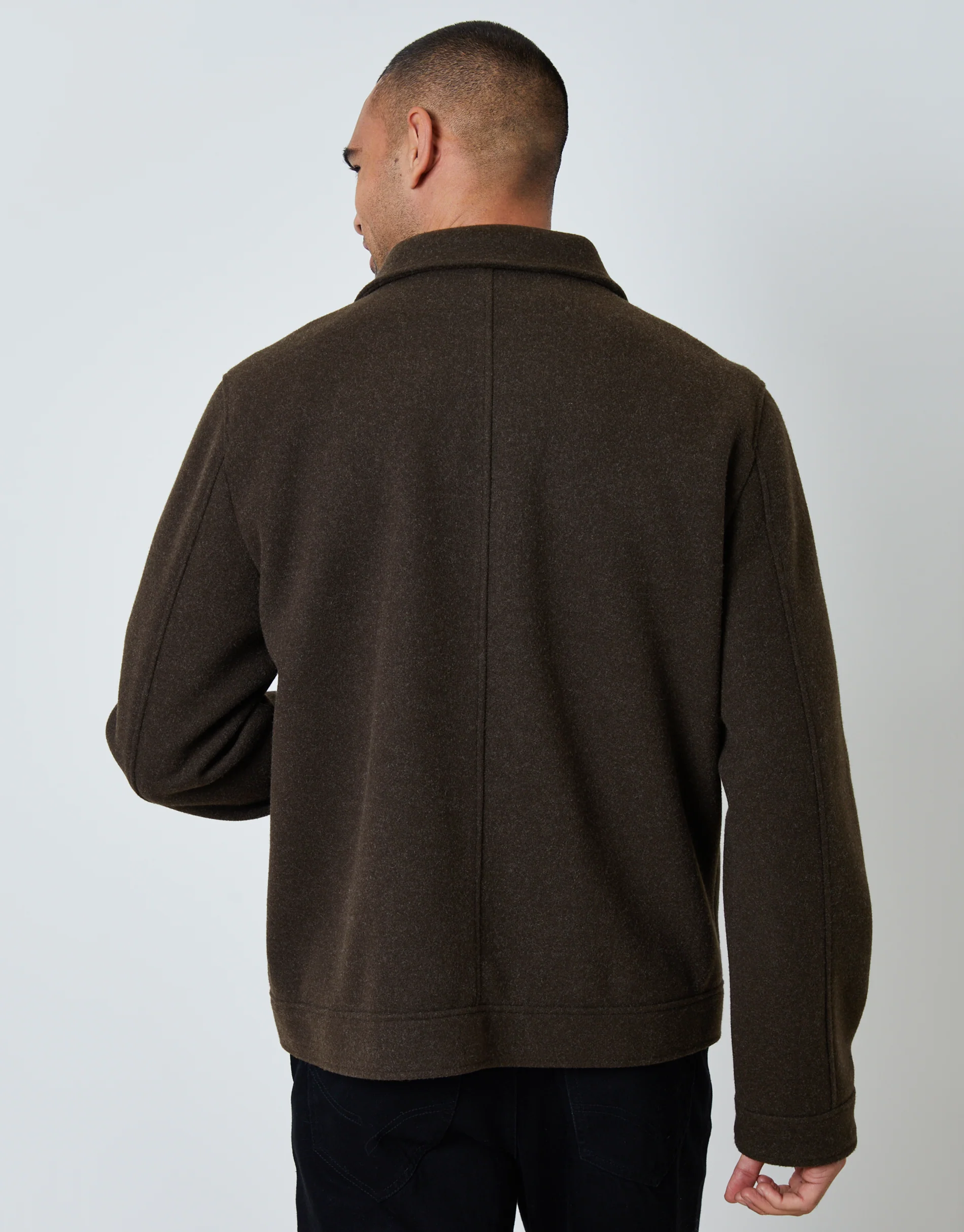 Brushed Button Up Shacket in Brown Marl - Image 2