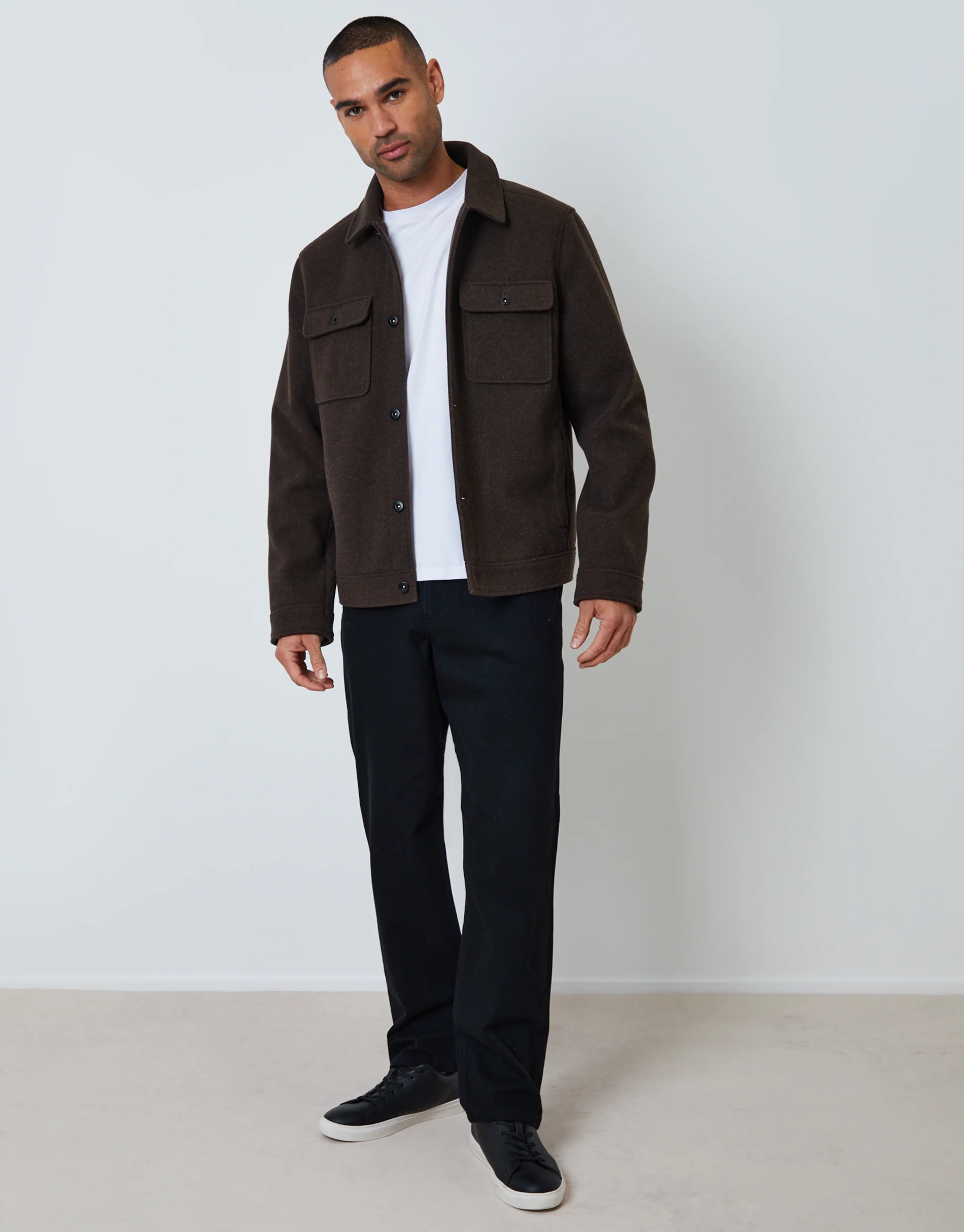 Brushed Button Up Shacket in Brown Marl - Image 3