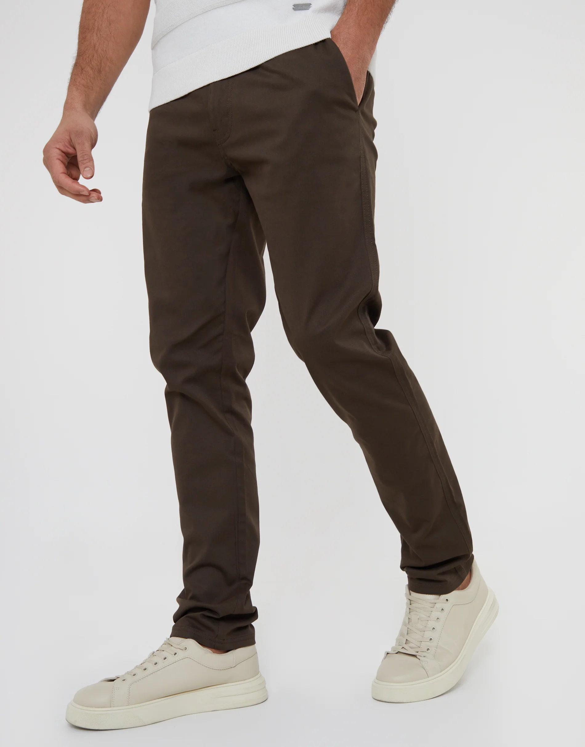 Slim Fit Brown Chino Trousers in Chocolate Brown - Image 2