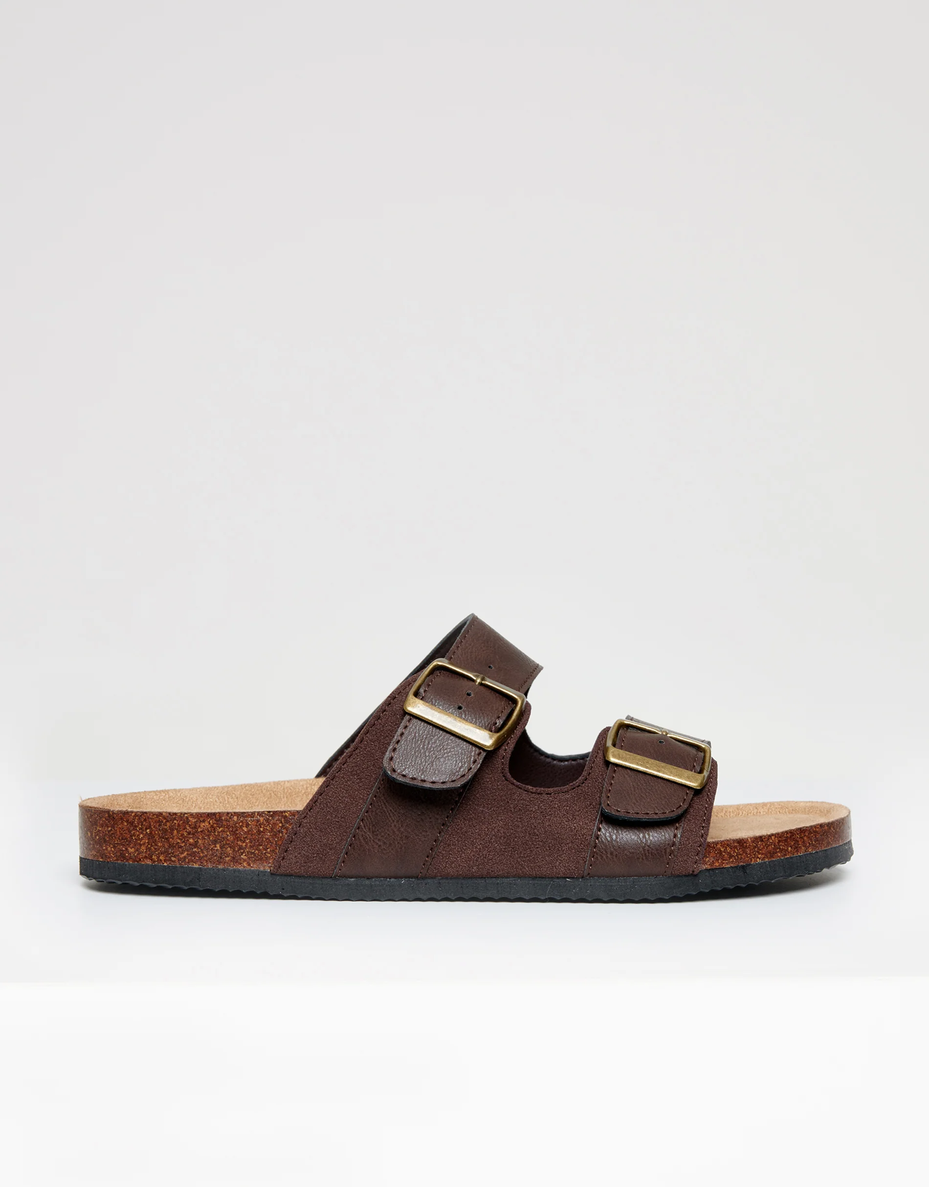 Slip On Two Buckle Strap Sandals in Brown - Image 2