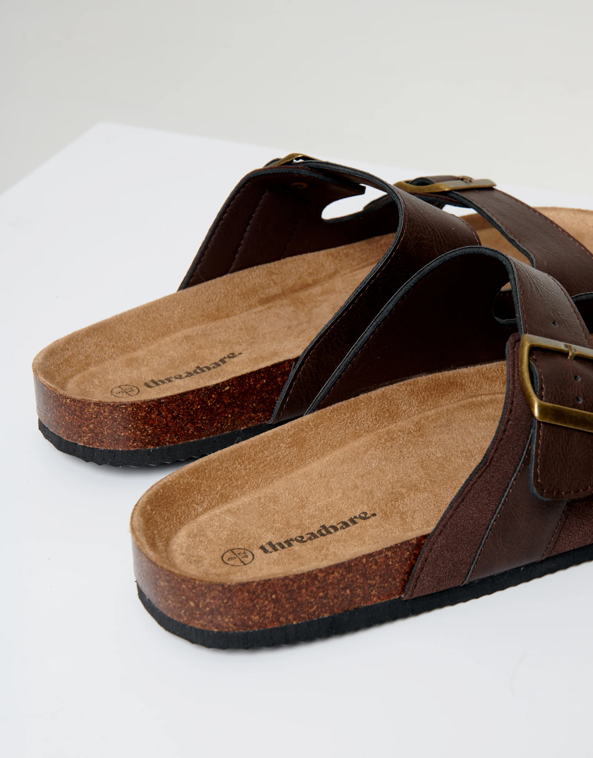 Slip On Two Buckle Strap Sandals in Brown - Image 4