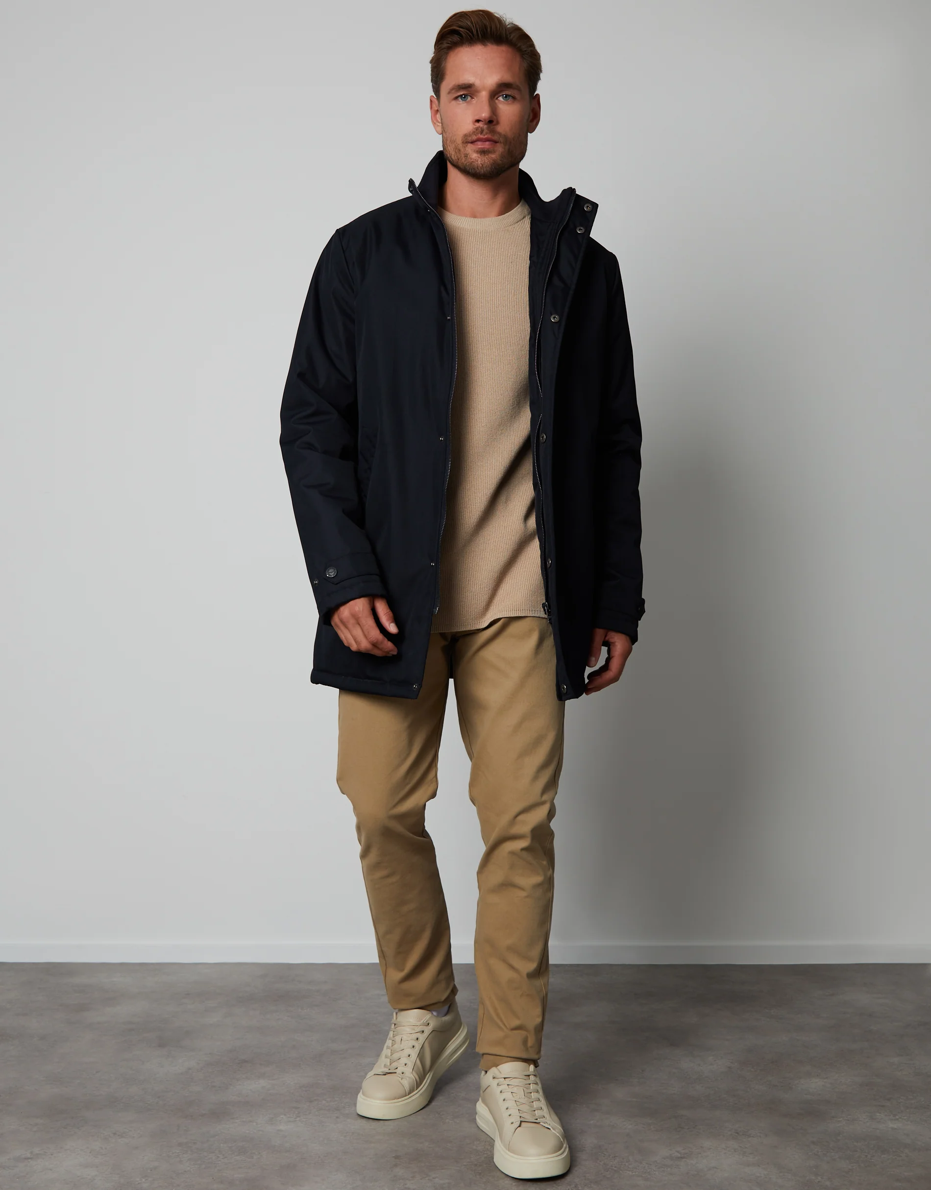 Funnel Neck Lightweight Mac in Black - Image 7
