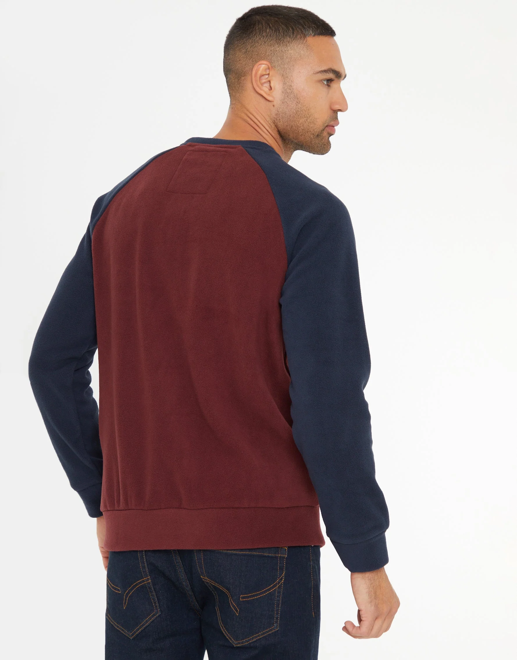 Raglan Microfleece Crew Neck Sweatshirt in Burgundy & Navy - Image 2