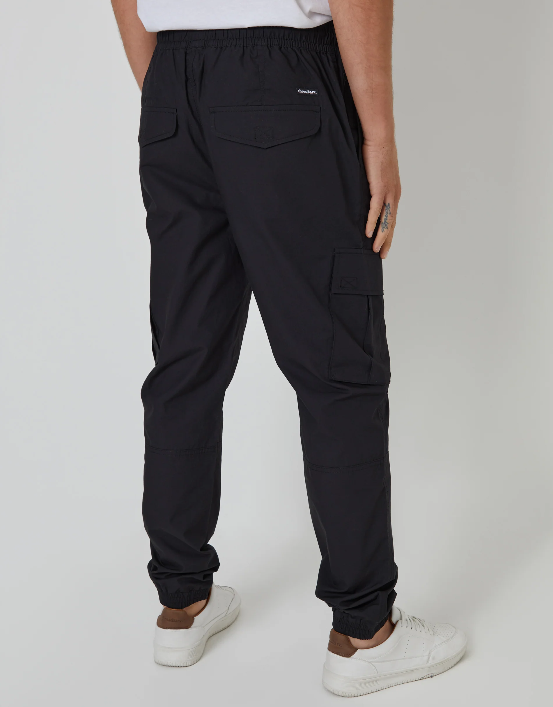 Elasticated Waist Cargo Trousers in Black - Image 3