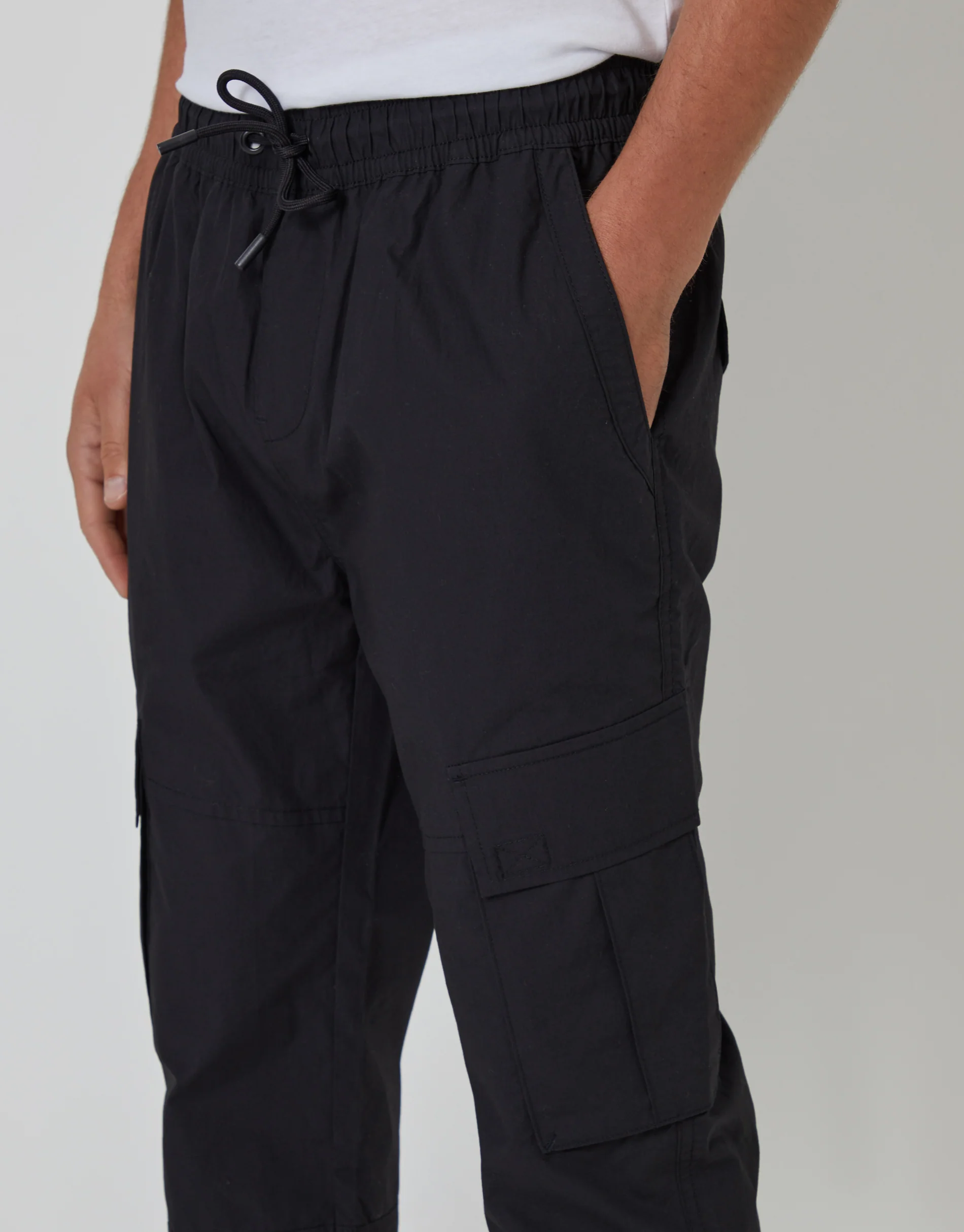 Elasticated Waist Cargo Trousers in Black - Image 4