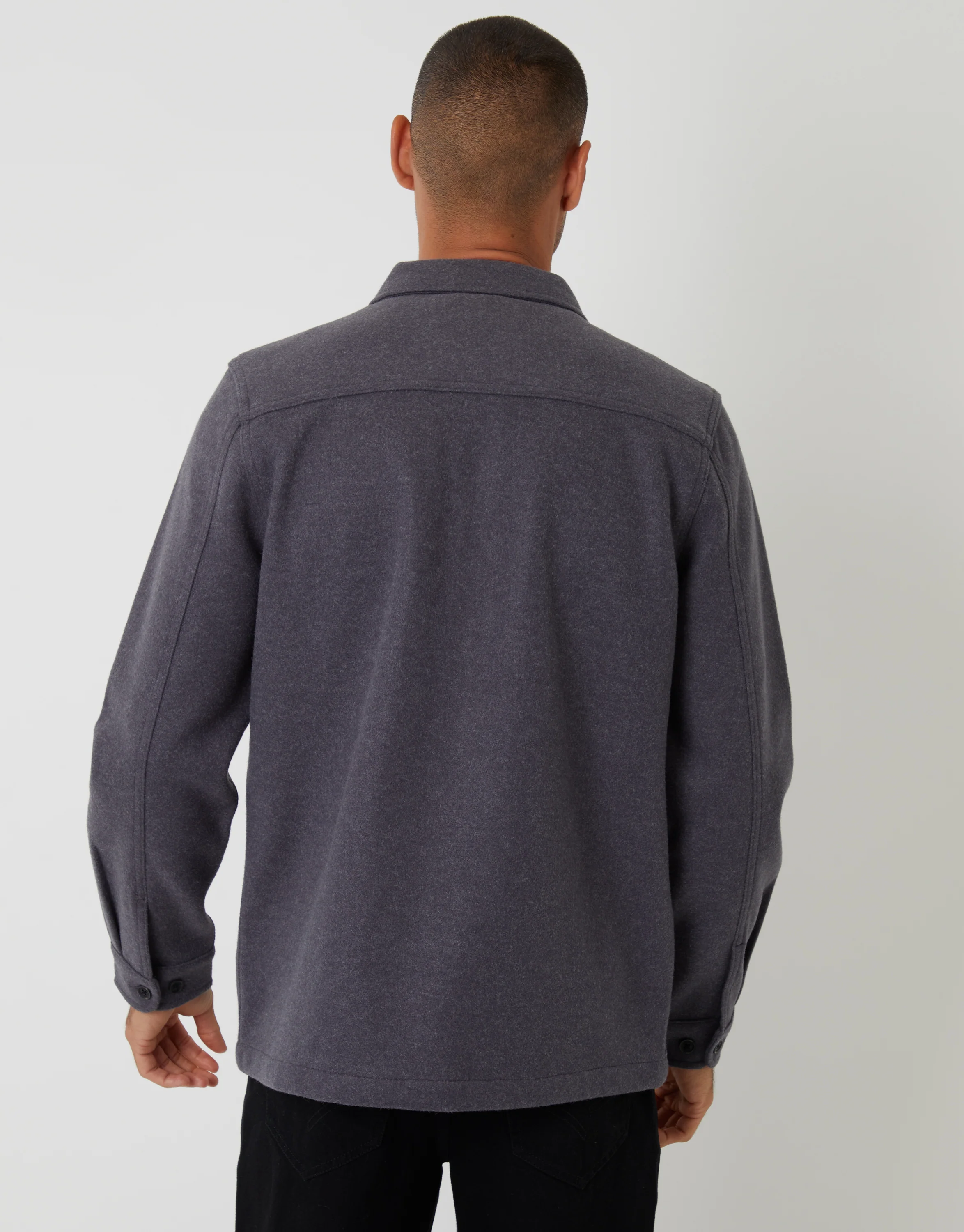 Faux Wool Button Up Shacket in Charcoal Grey - Image 2