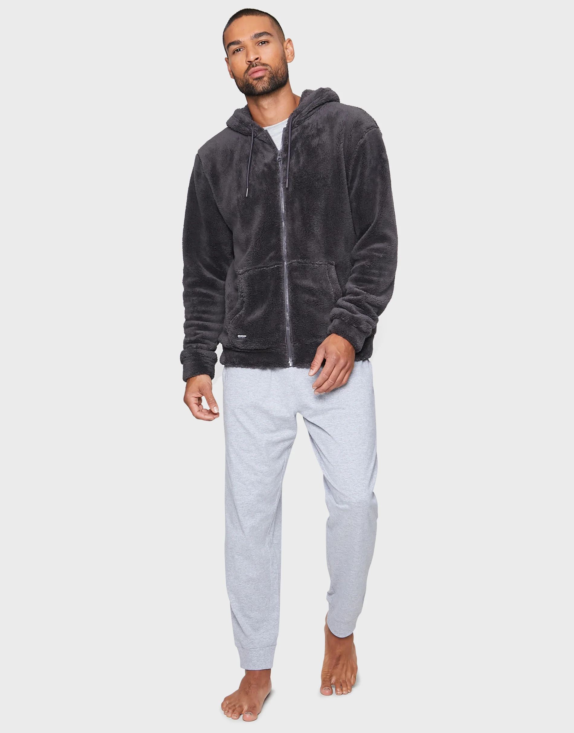 Borg Zip-Through Lounge Hoodie in Charcoal Grey - Image 3