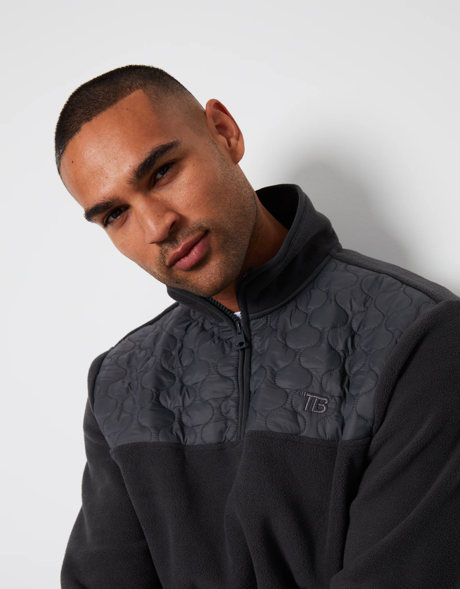 Onion Quilted Quarter Zip Fleece in Charcoal Grey - Image 4