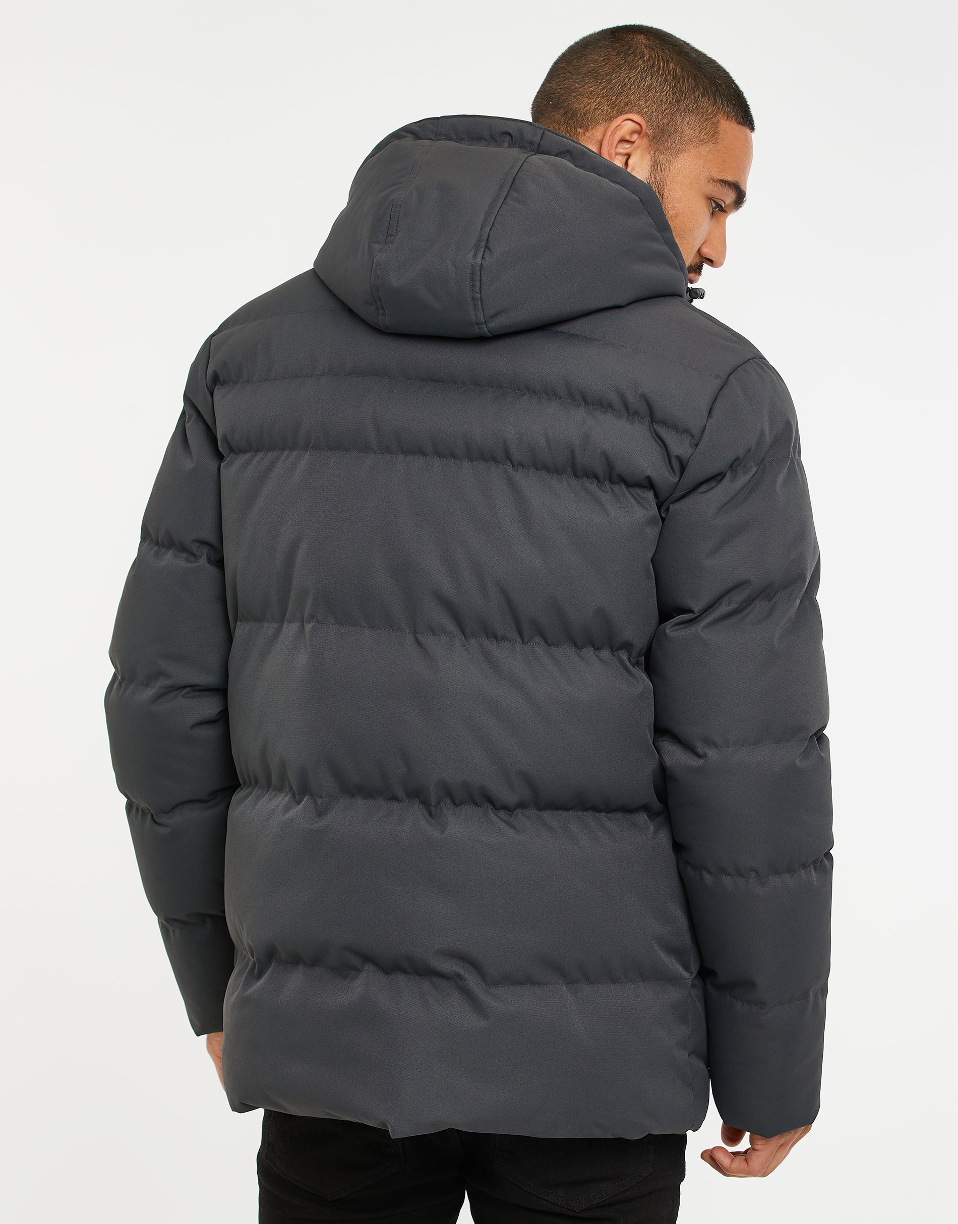 Hooded Padded Jacket in Charcoal Grey - Image 2