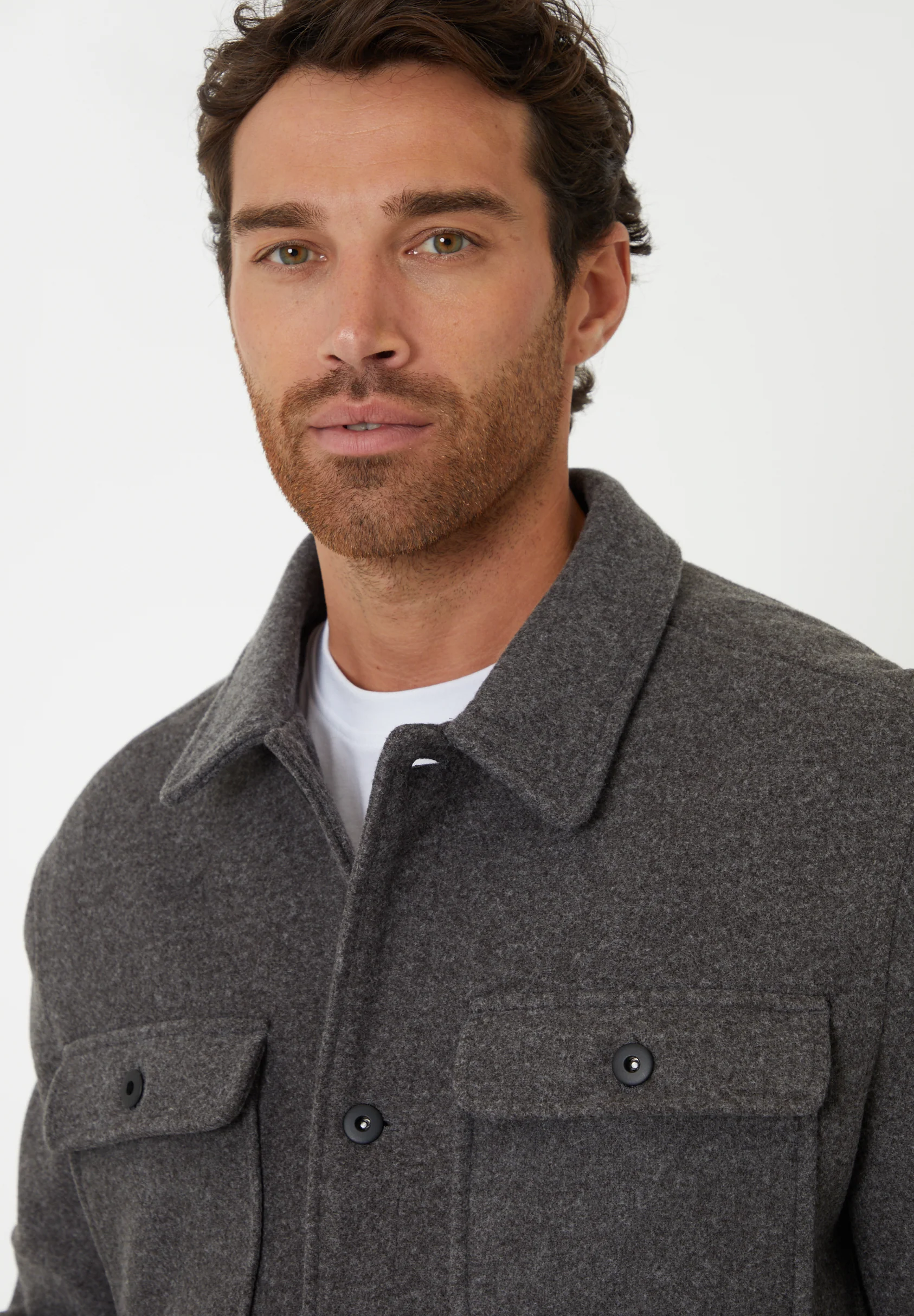 Brushed Button Up Shacket in Charcoal Grey Marl - Image 4