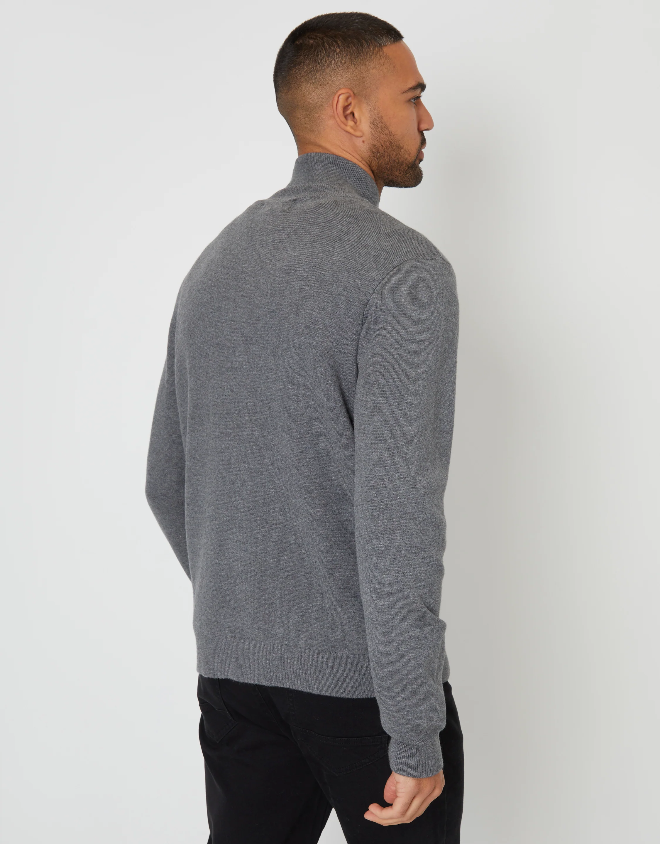 Zip-Through Funnel Neck Knitted Cardigan in Charcoal Grey Marl - Image 2